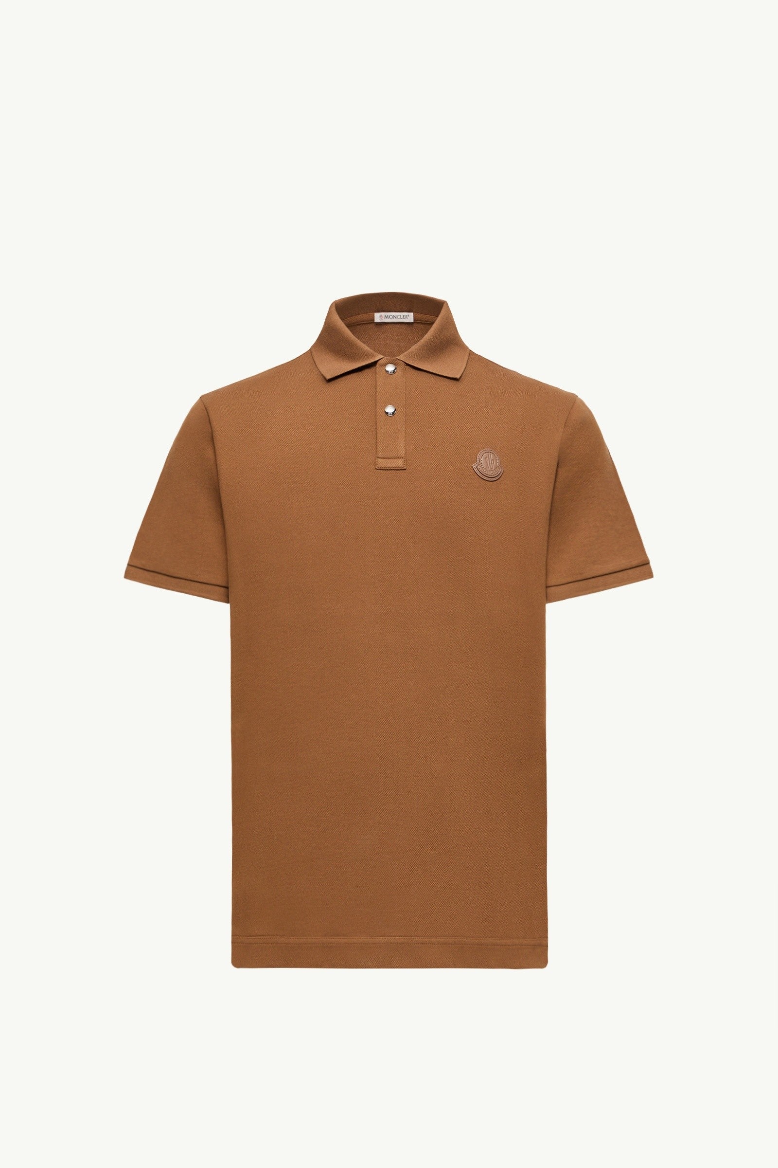 Moncler Logo Patch Cotton Piquet Polo Shirt Brown Brown