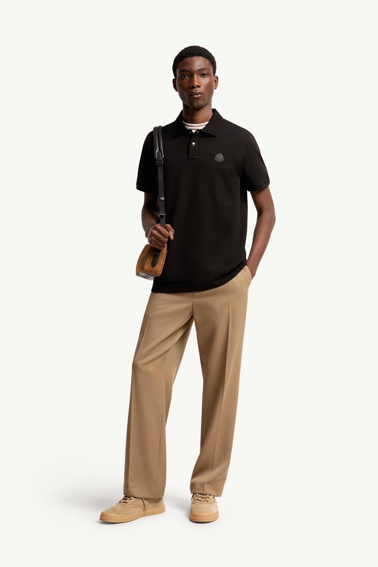 Moncler Logo Patch Cotton Piquet Polo Shirt Black Black
