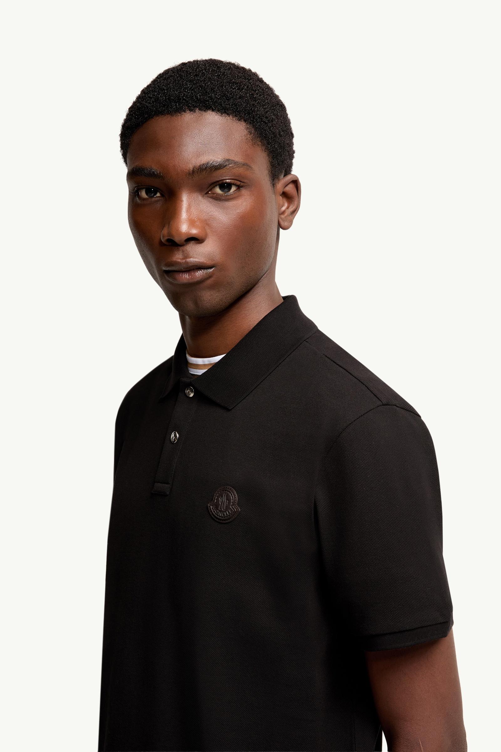 Moncler Logo Patch Cotton Piquet Polo Shirt Black Black