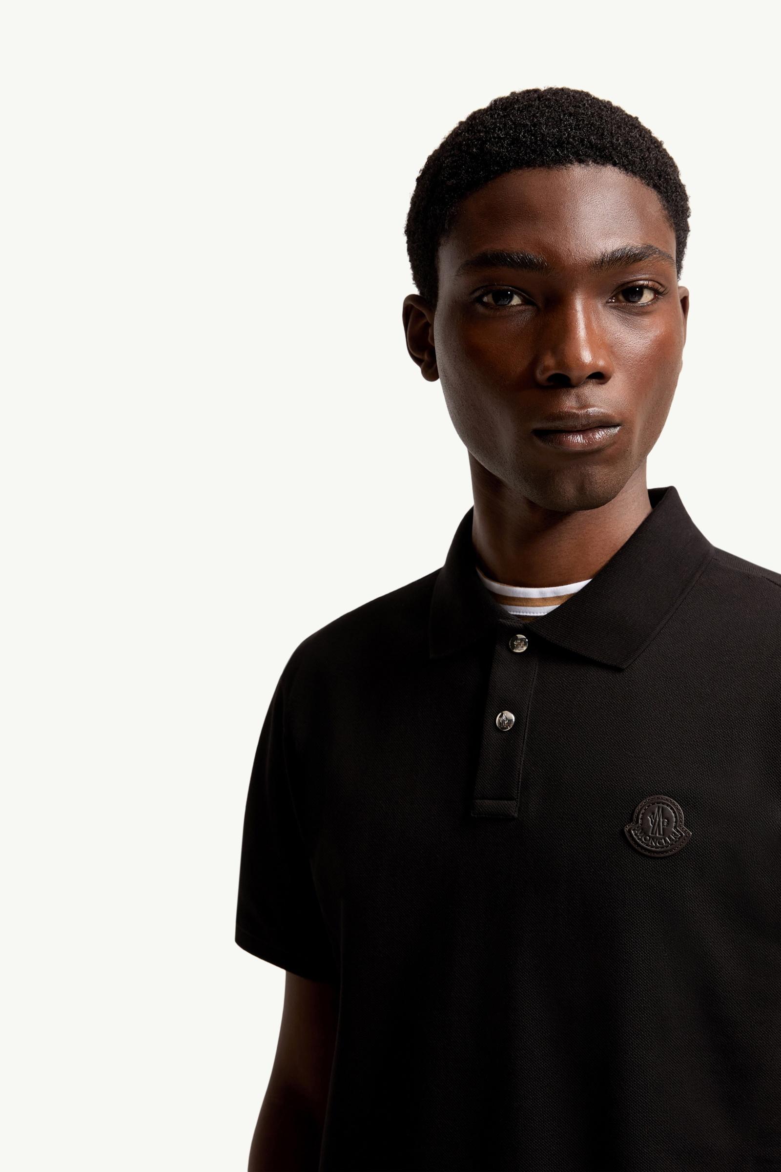 Moncler Logo Patch Cotton Piquet Polo Shirt Black Black