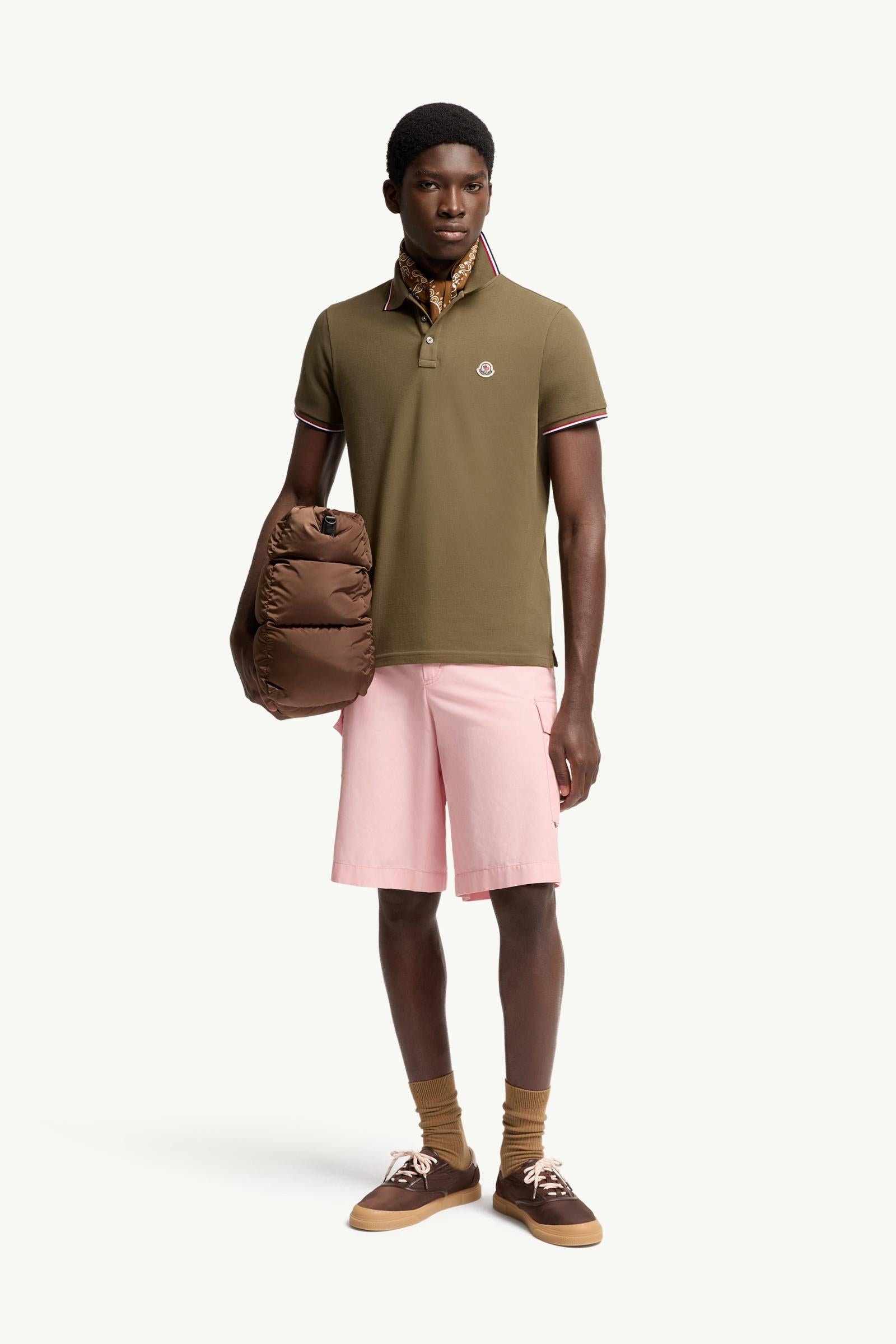 Moncler Tricolor-Trimmed Cotton Piquet Polo Shirt Olive Green Olive Green