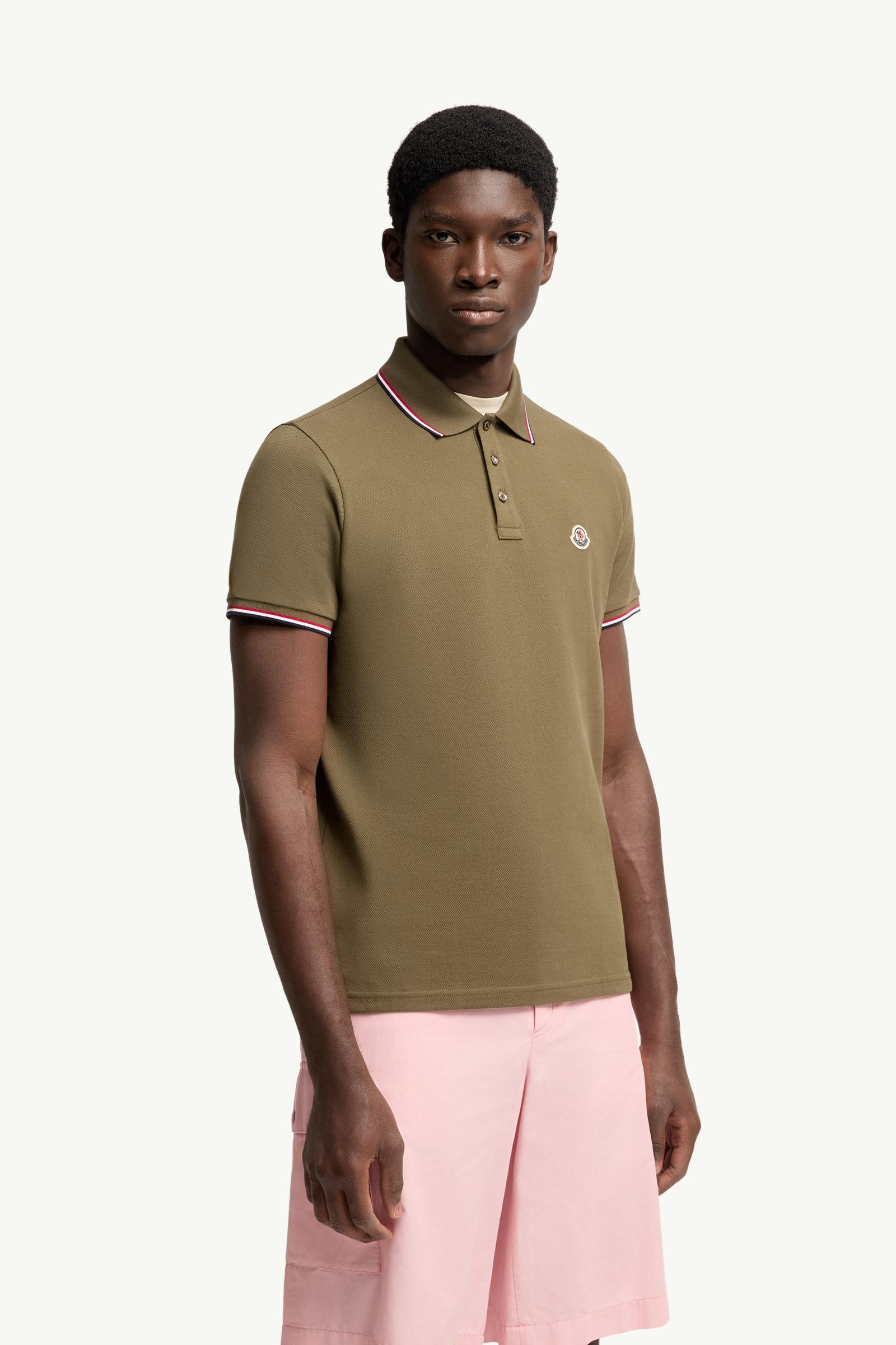 Moncler Tricolor-Trimmed Cotton Piquet Polo Shirt Olive Green Olive Green