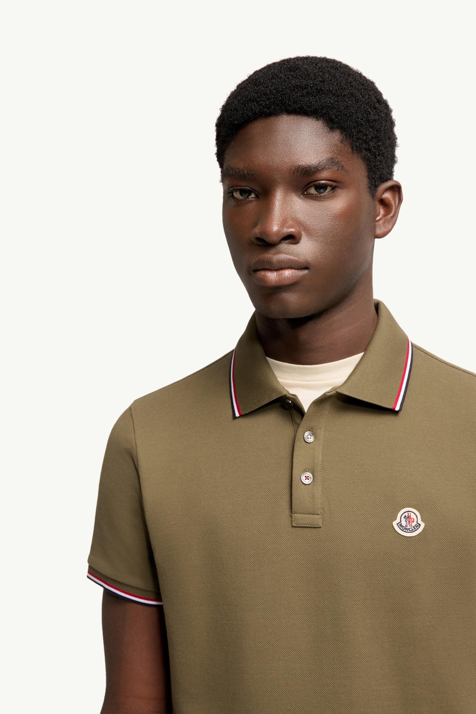 Moncler Tricolor-Trimmed Cotton Piquet Polo Shirt Olive Green Olive Green