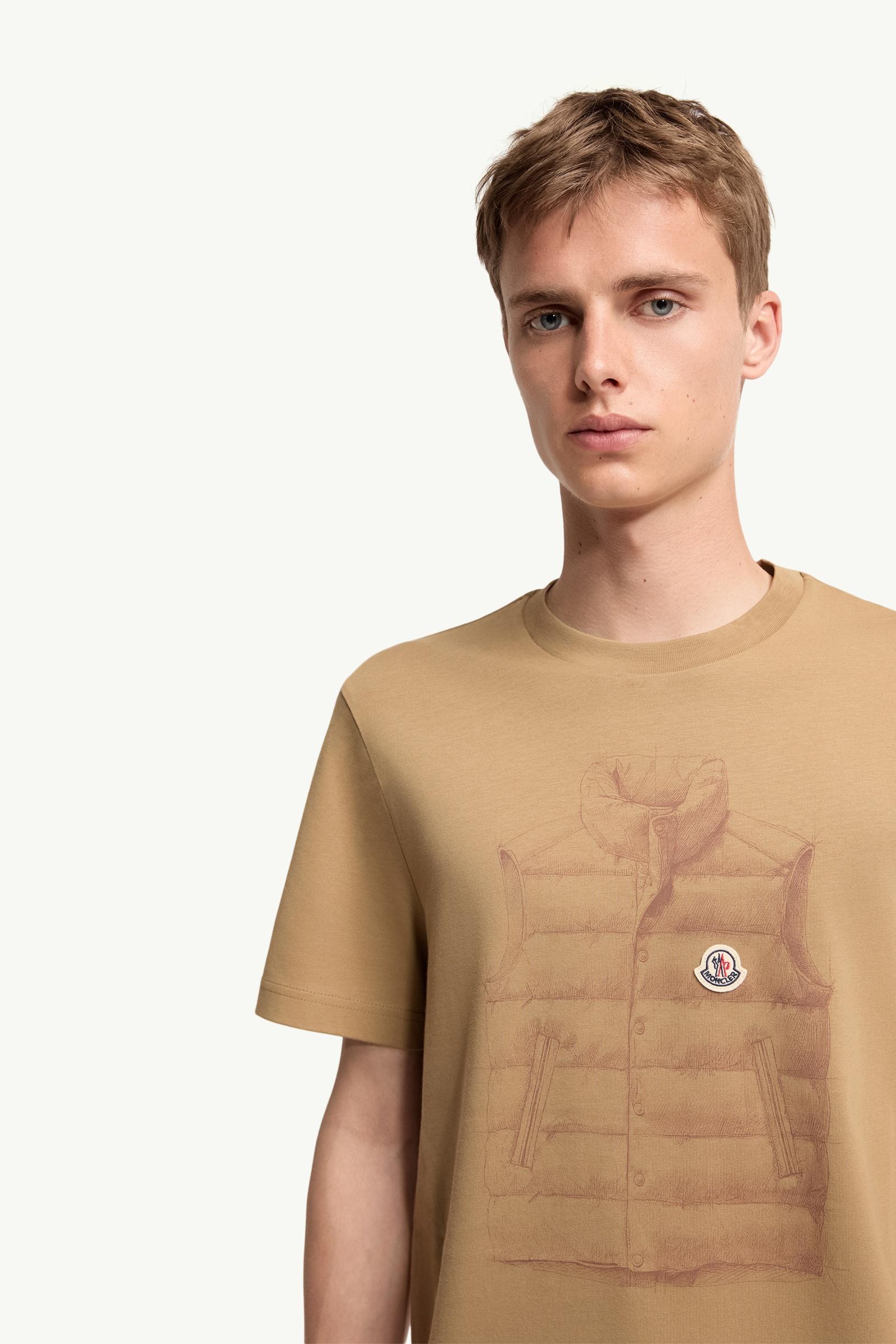 Moncler Down Jacket Print Cotton T-Shirt Beige Beige