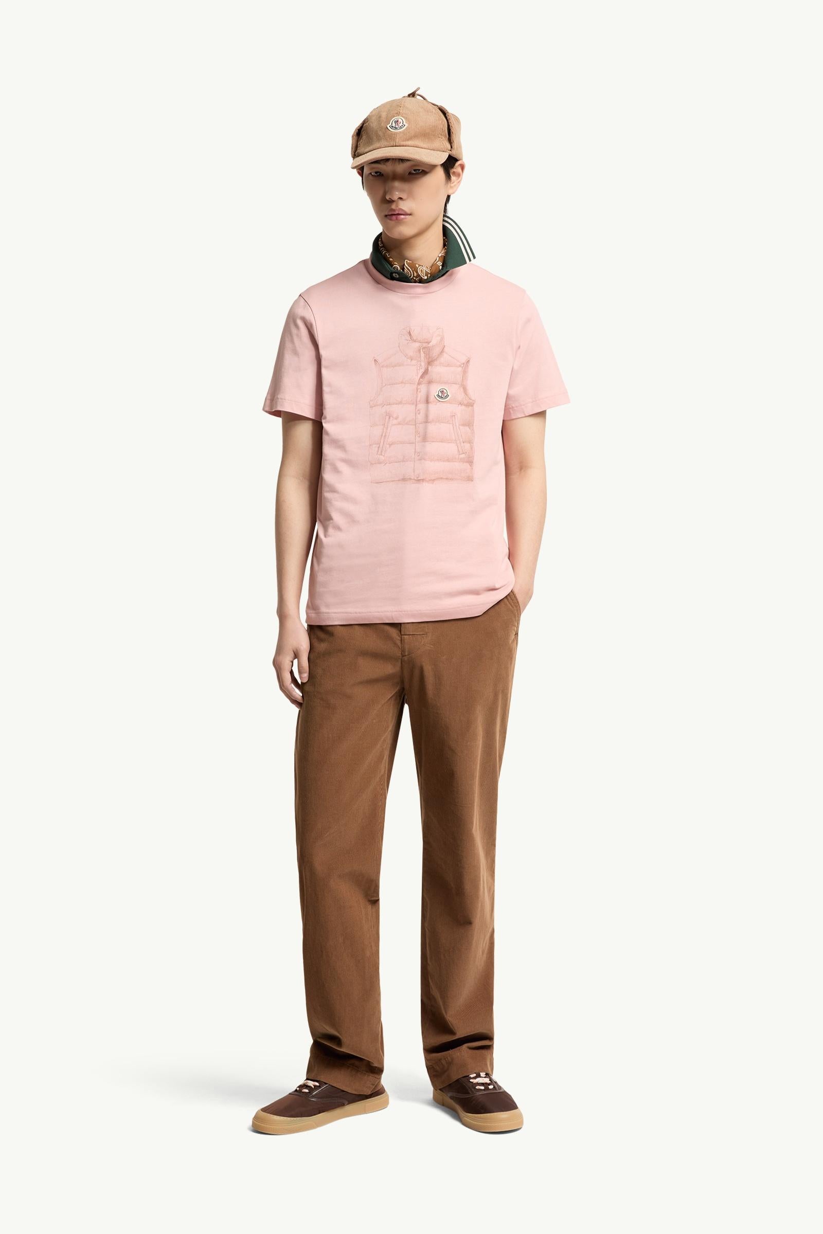 Moncler Down Jacket Print Cotton T-Shirt Pink Pink