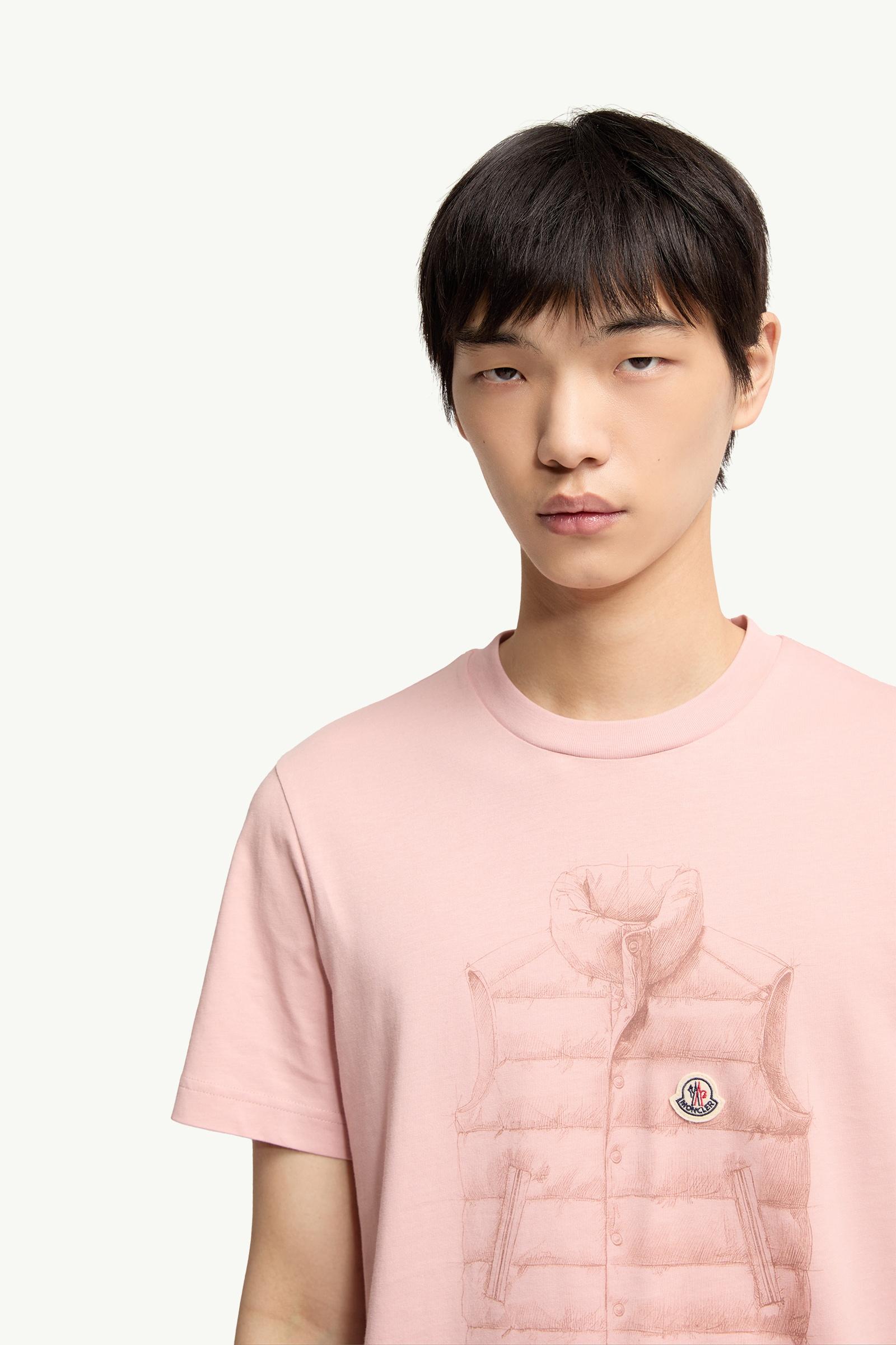 Moncler Down Jacket Print Cotton T-Shirt Pink Pink