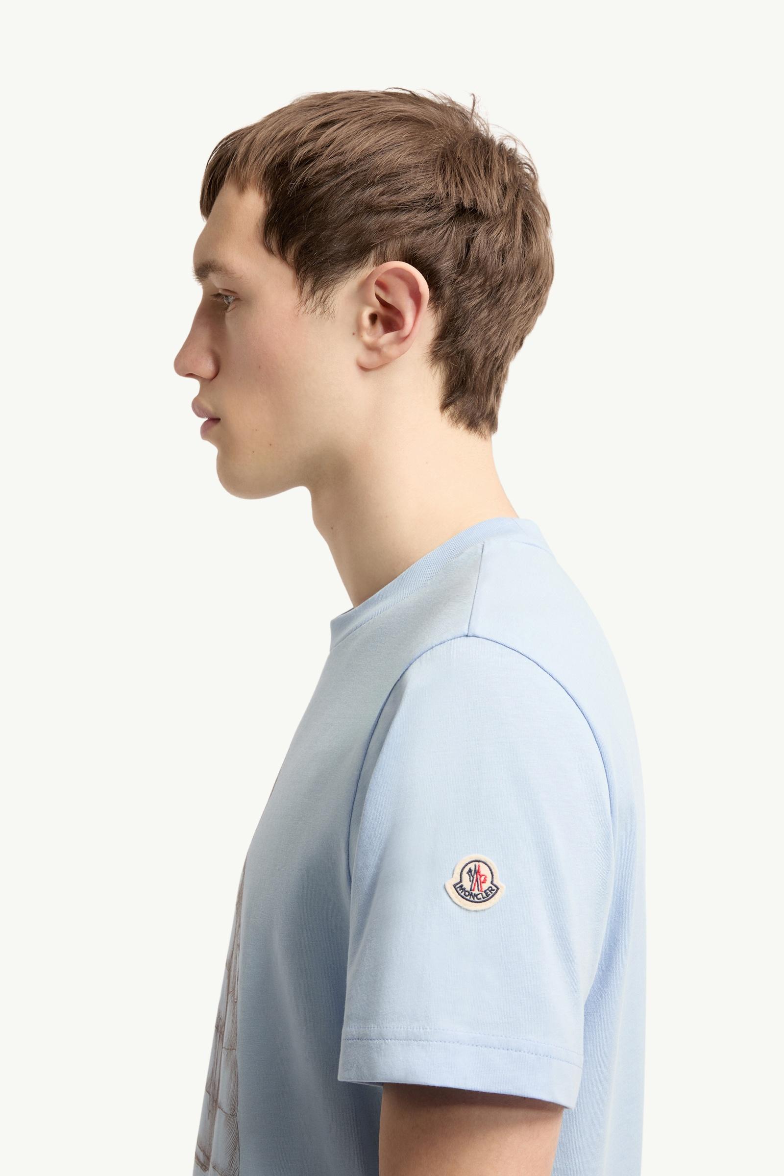 Moncler Down Jacket Print Cotton T-Shirt Light Blue Light Blue
