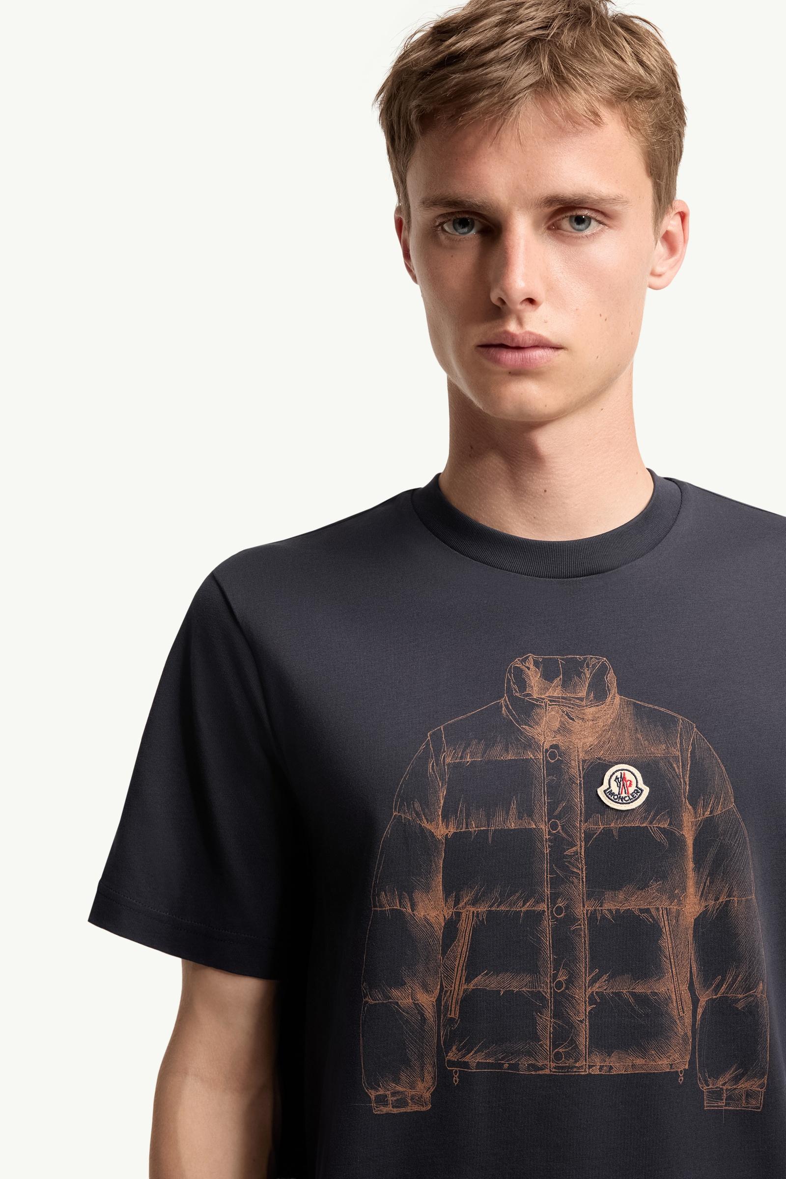 Moncler Down Jacket Print Cotton T-Shirt Navy Blue Navy Blue