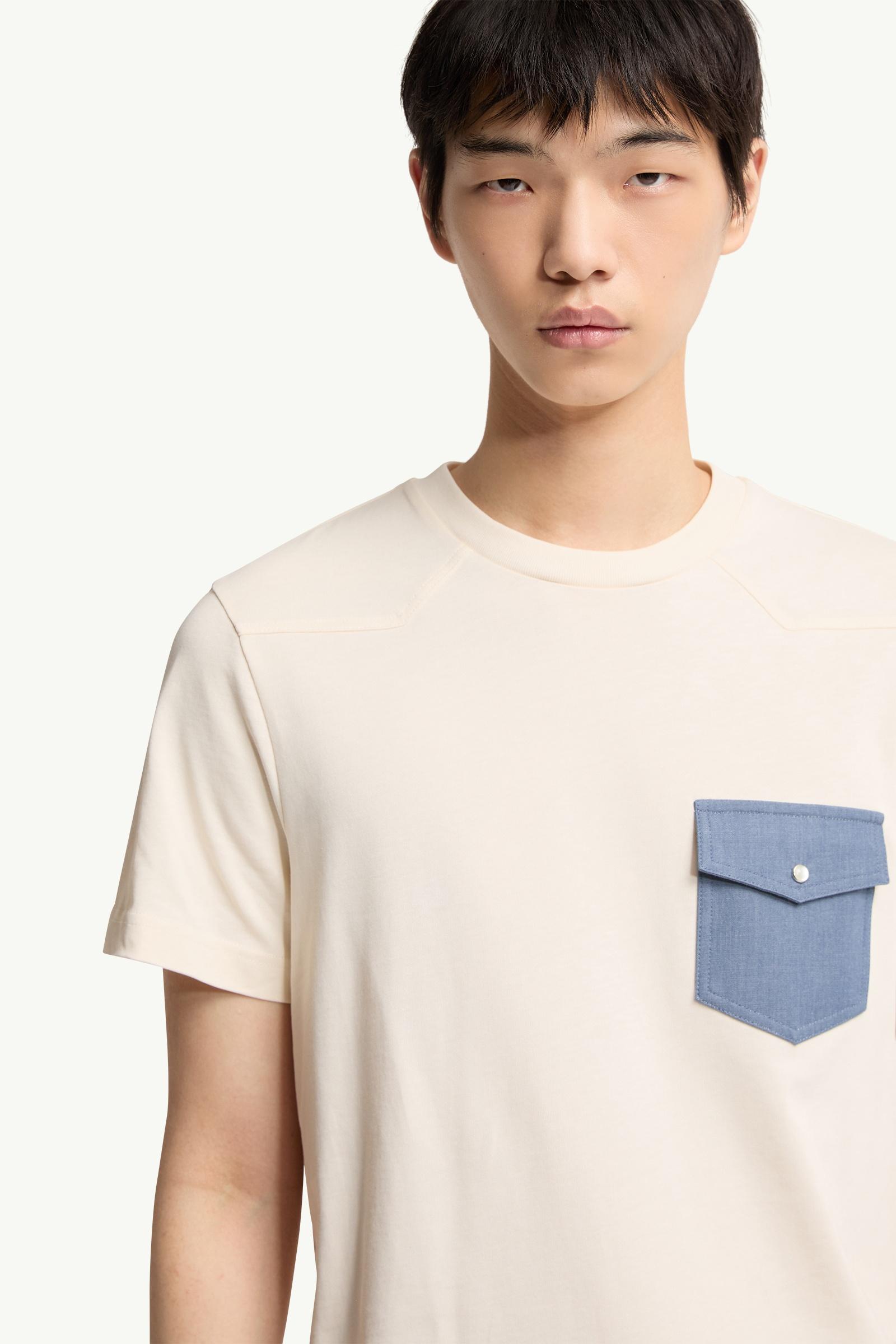 Moncler Cotton Jersey T-Shirt With Denim Pocket White Ivory White Ivory
