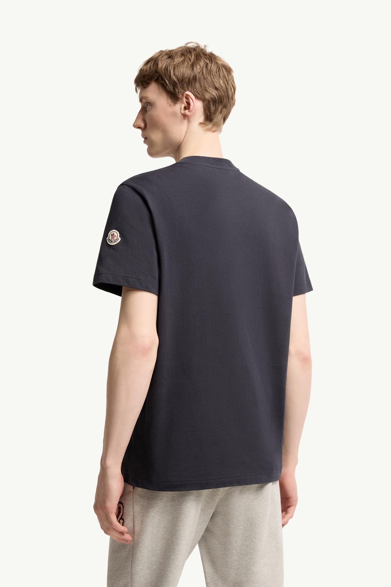 Moncler Cotton Jersey T-Shirt With Denim Pocket Navy Blue Navy Blue