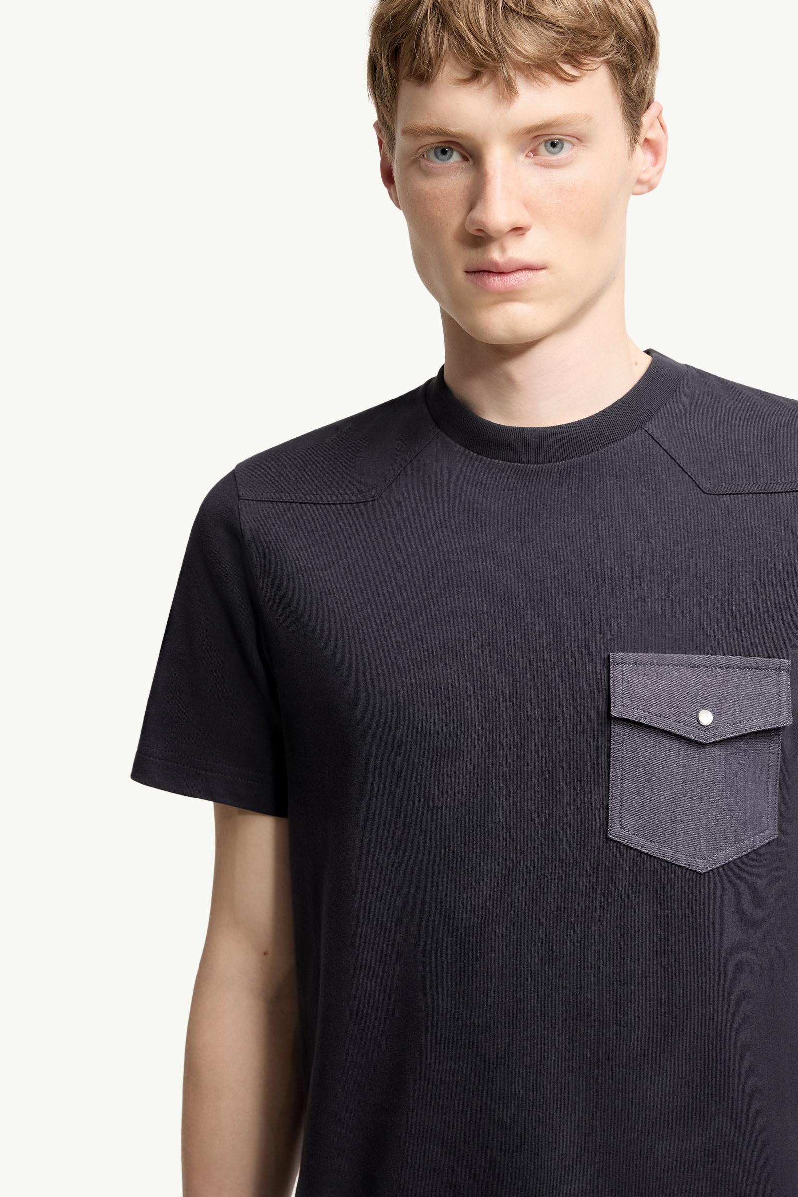 Moncler Cotton Jersey T-Shirt With Denim Pocket Navy Blue Navy Blue