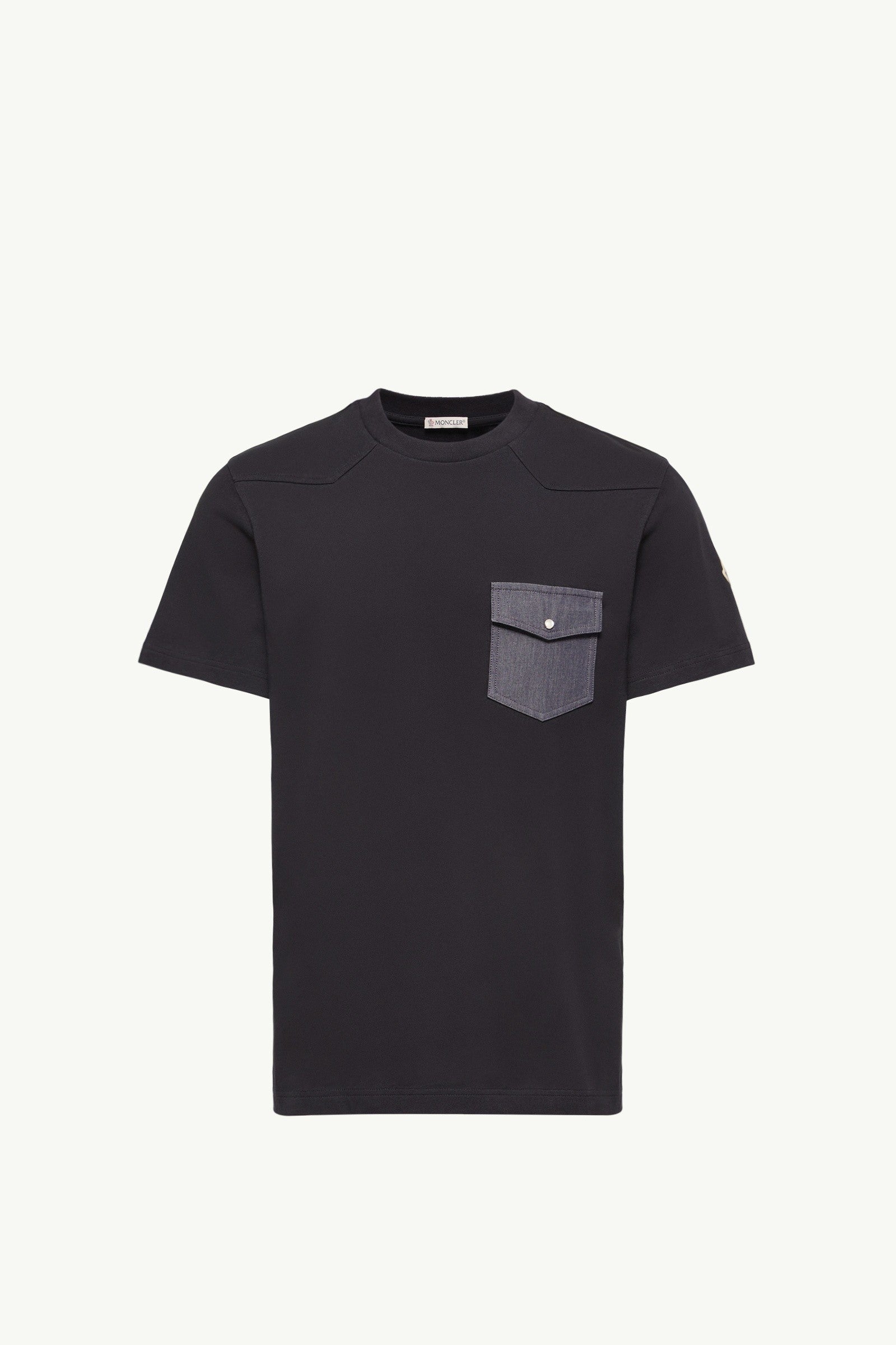 Moncler Cotton Jersey T-Shirt With Denim Pocket Navy Blue Navy Blue