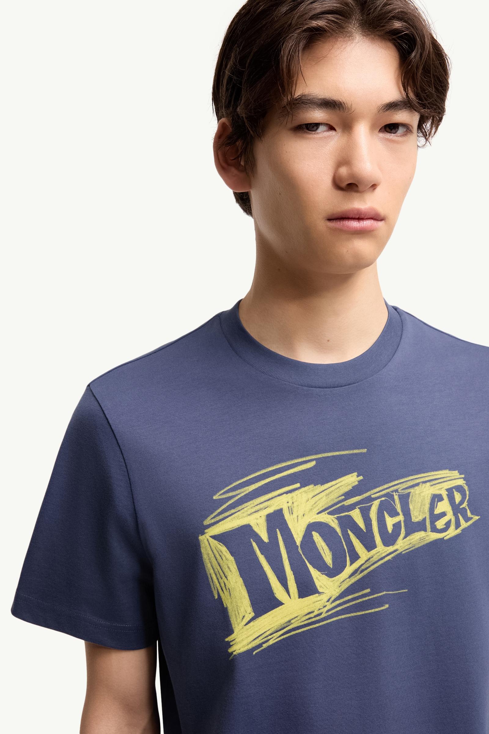 Moncler Sketch Logo Cotton T-Shirt Cobalt Blue Cobalt Blue