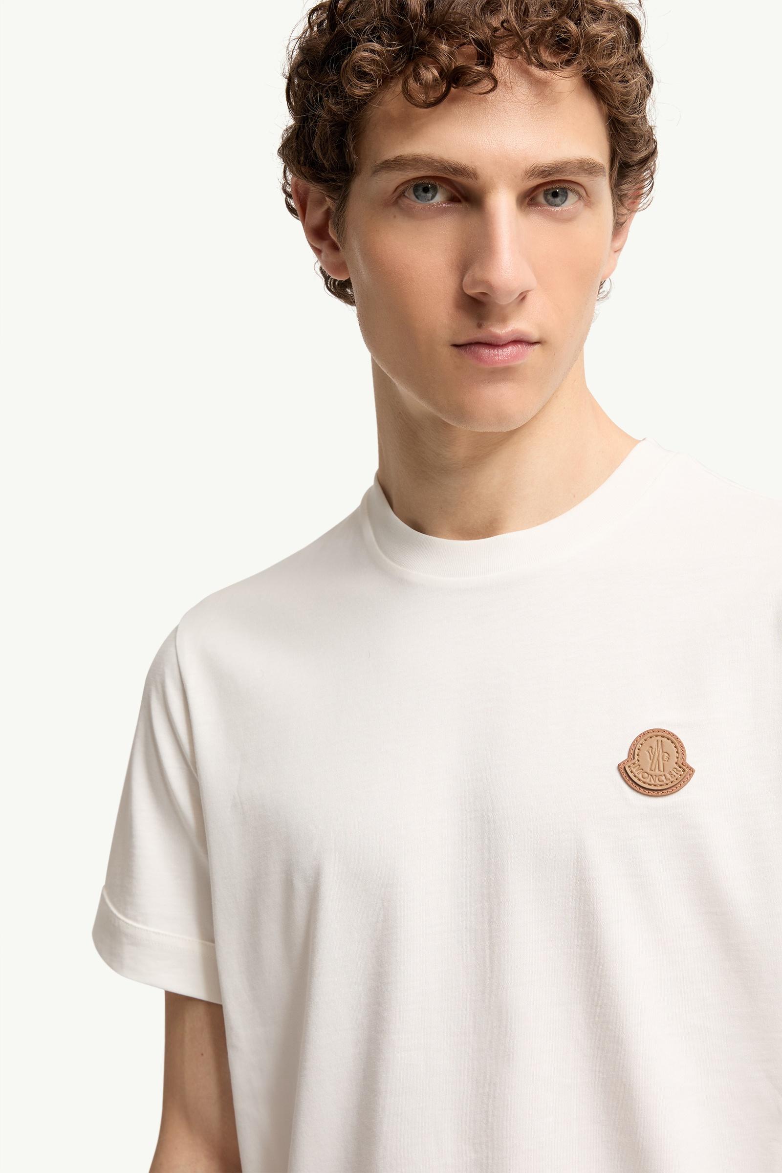 Moncler Double Leather Logo Cotton T-Shirt White White