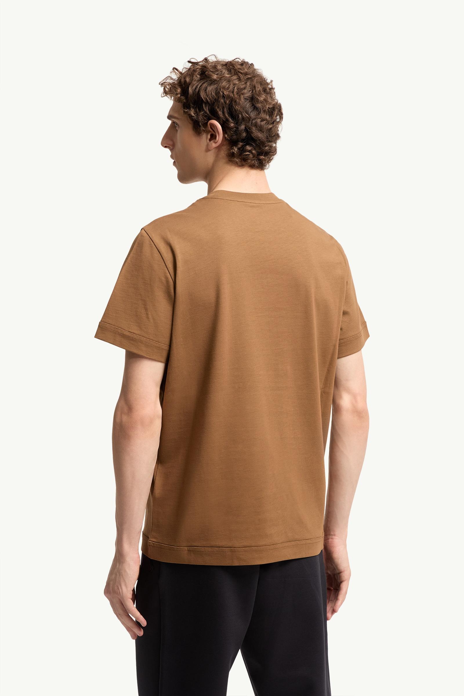 Moncler Double Leather Logo Cotton T-Shirt Brown Brown