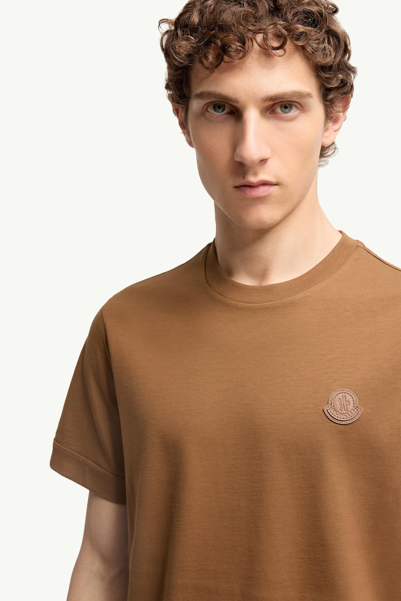 Moncler Double Leather Logo Cotton T-Shirt Brown Brown