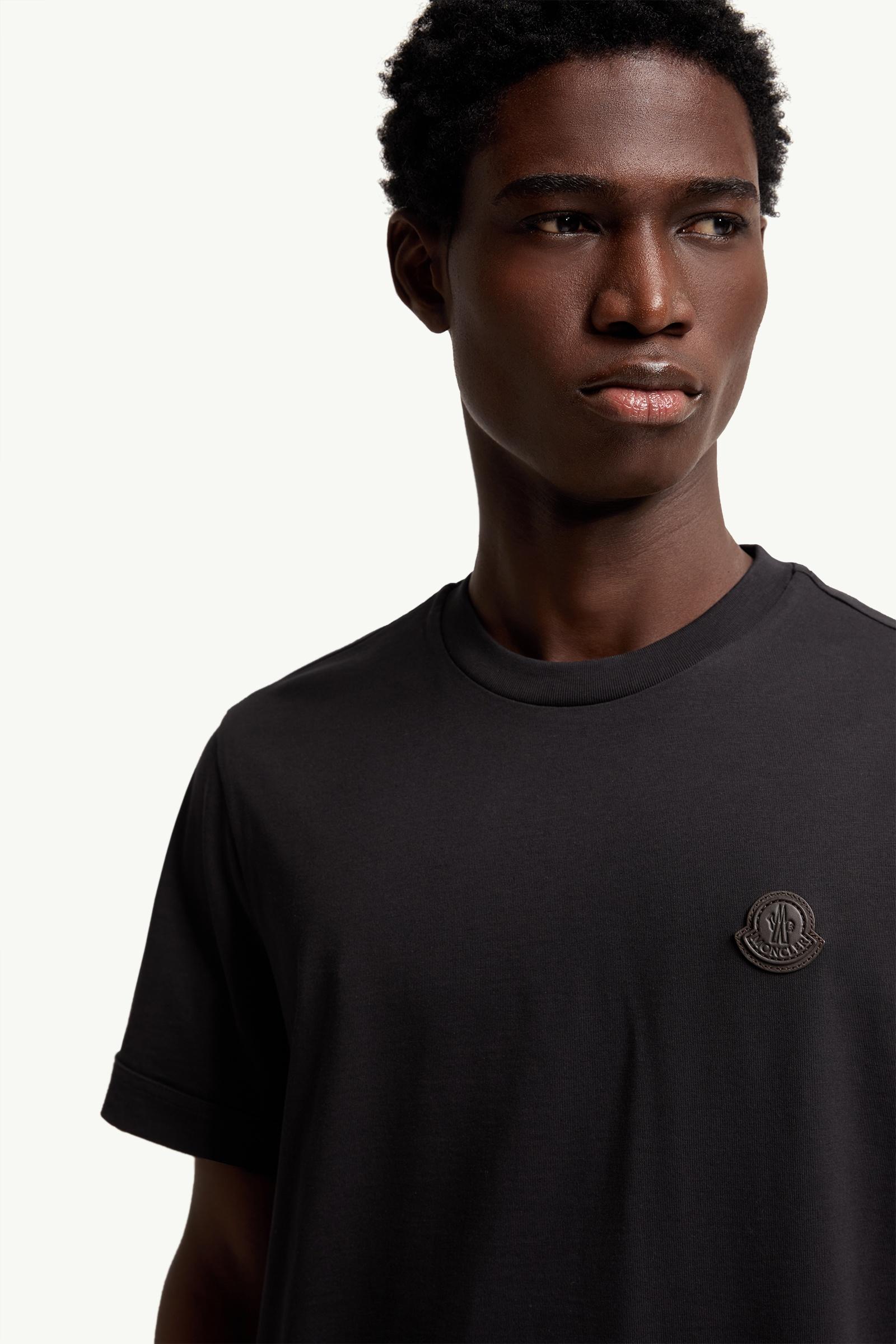 Moncler Double Leather Logo Cotton T-Shirt Dark Blue Dark Blue
