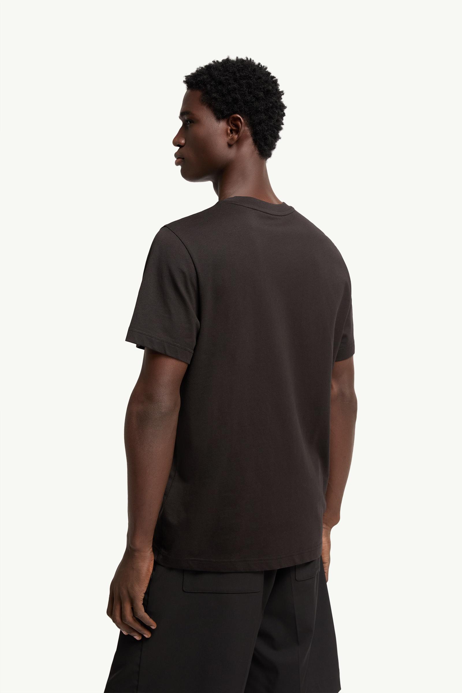 Moncler Double Leather Logo Cotton T-Shirt Black Black