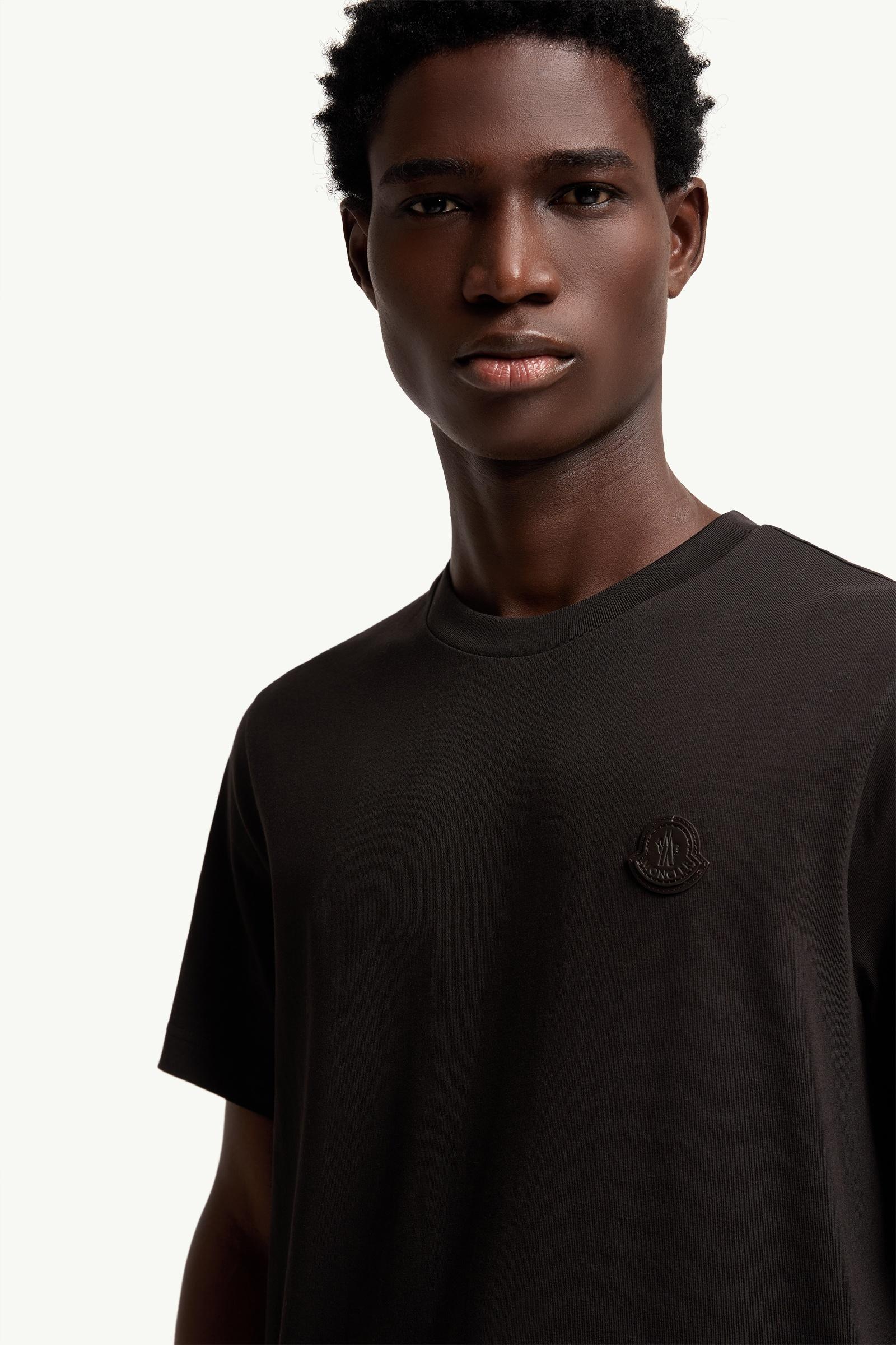 Moncler Double Leather Logo Cotton T-Shirt Black Black