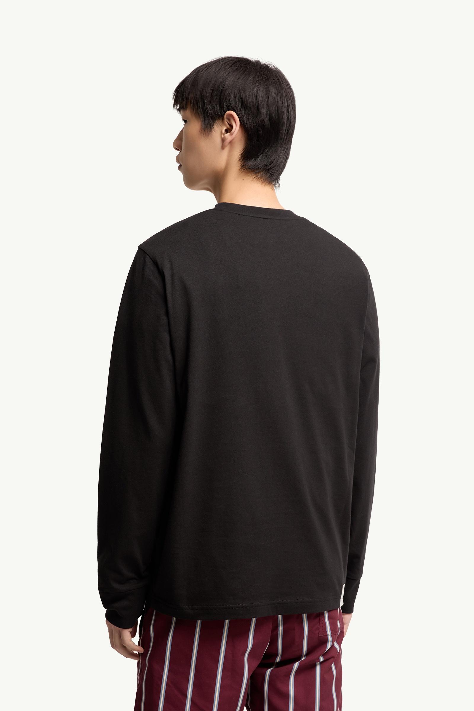 Moncler Tricolor Logo Long Sleeve Cotton T-Shirt Black Black