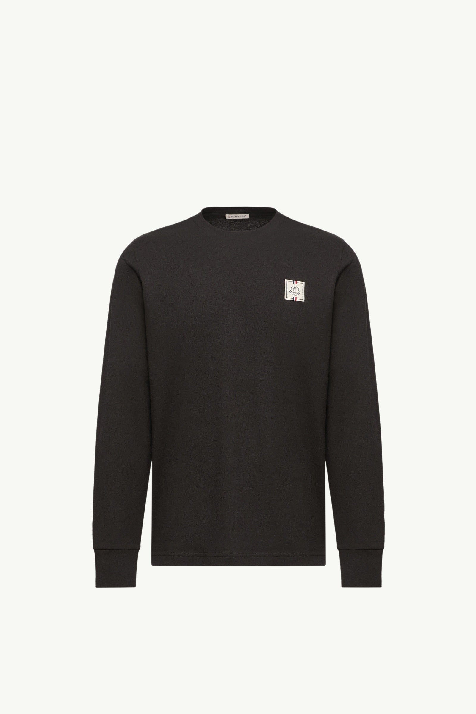 Moncler Tricolor Logo Long Sleeve Cotton T-Shirt Black Black