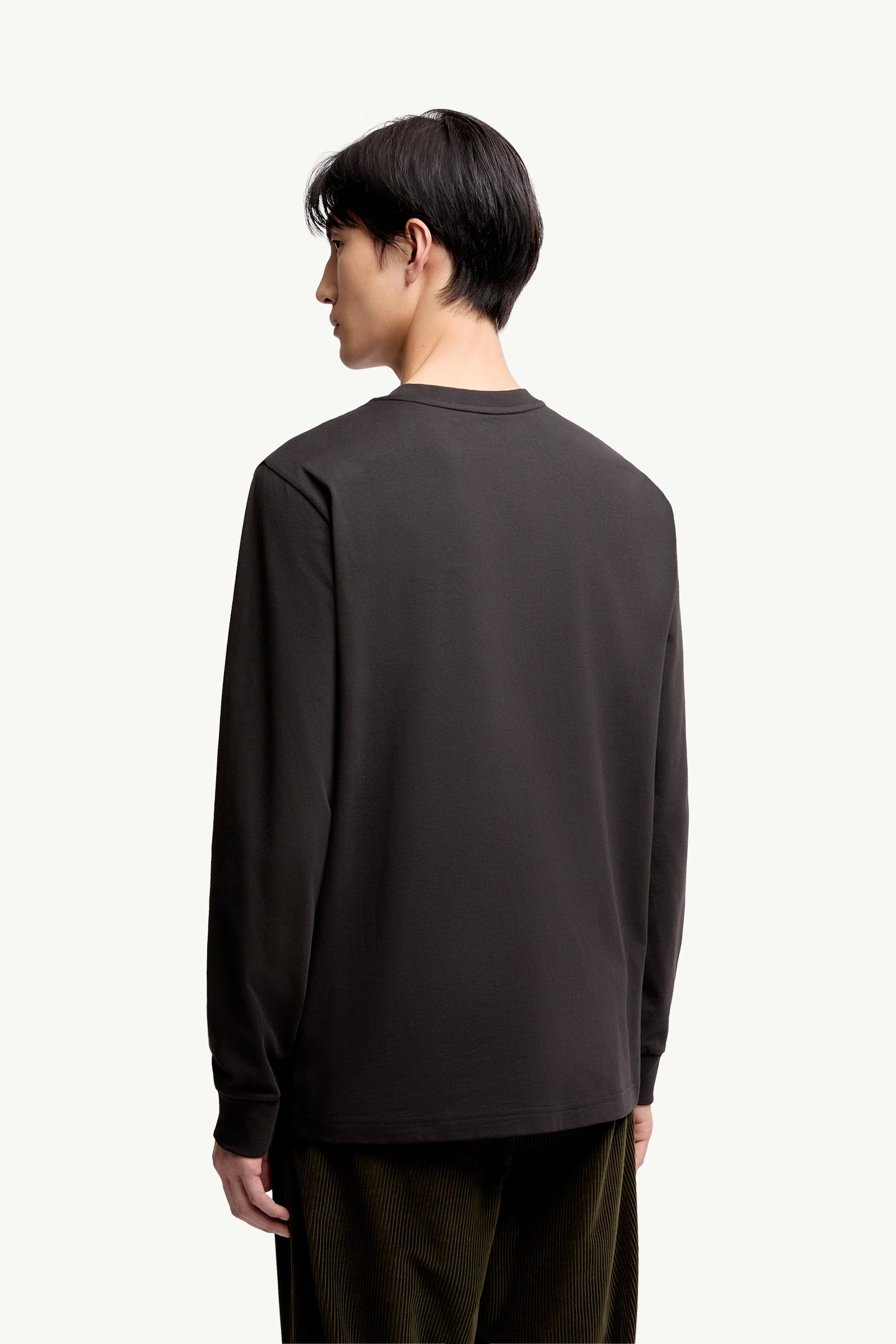 Moncler Leather Logo Long Sleeve Cotton T-Shirt Black Black