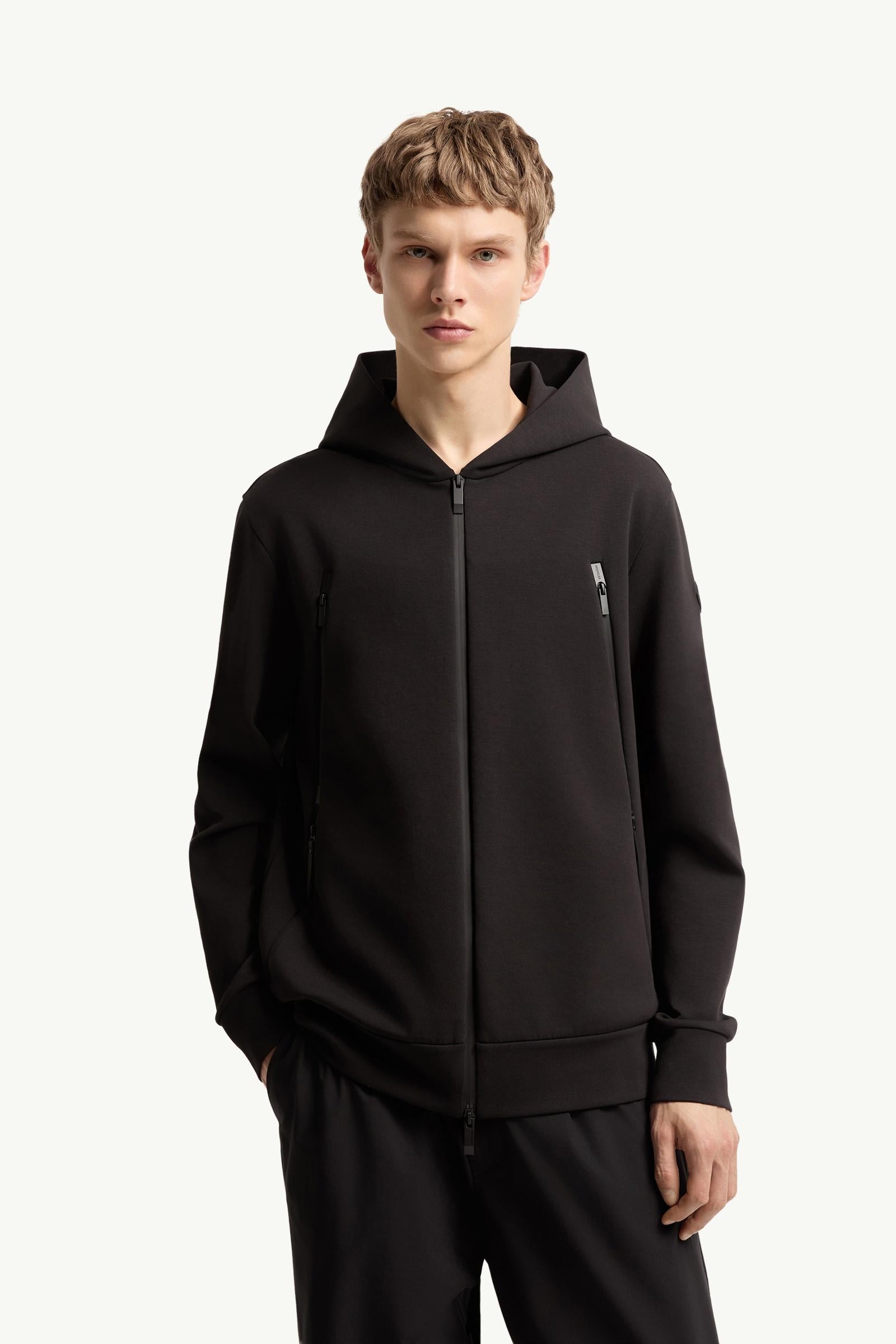 Moncler Cotton Blend Zip-Up Hoodie Black Black