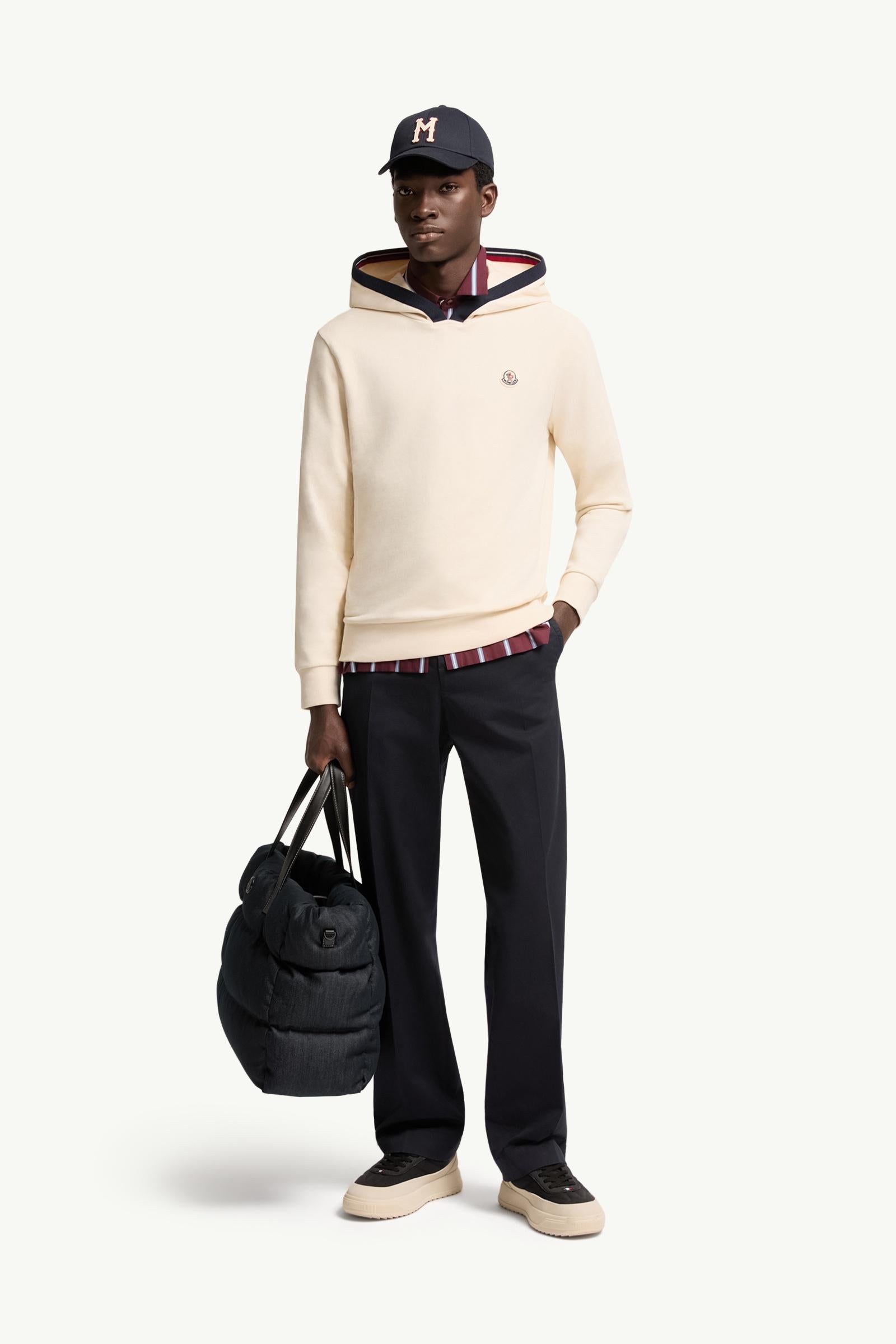 Moncler Brushed Cotton Logo Hoodie White Ivory White Ivory