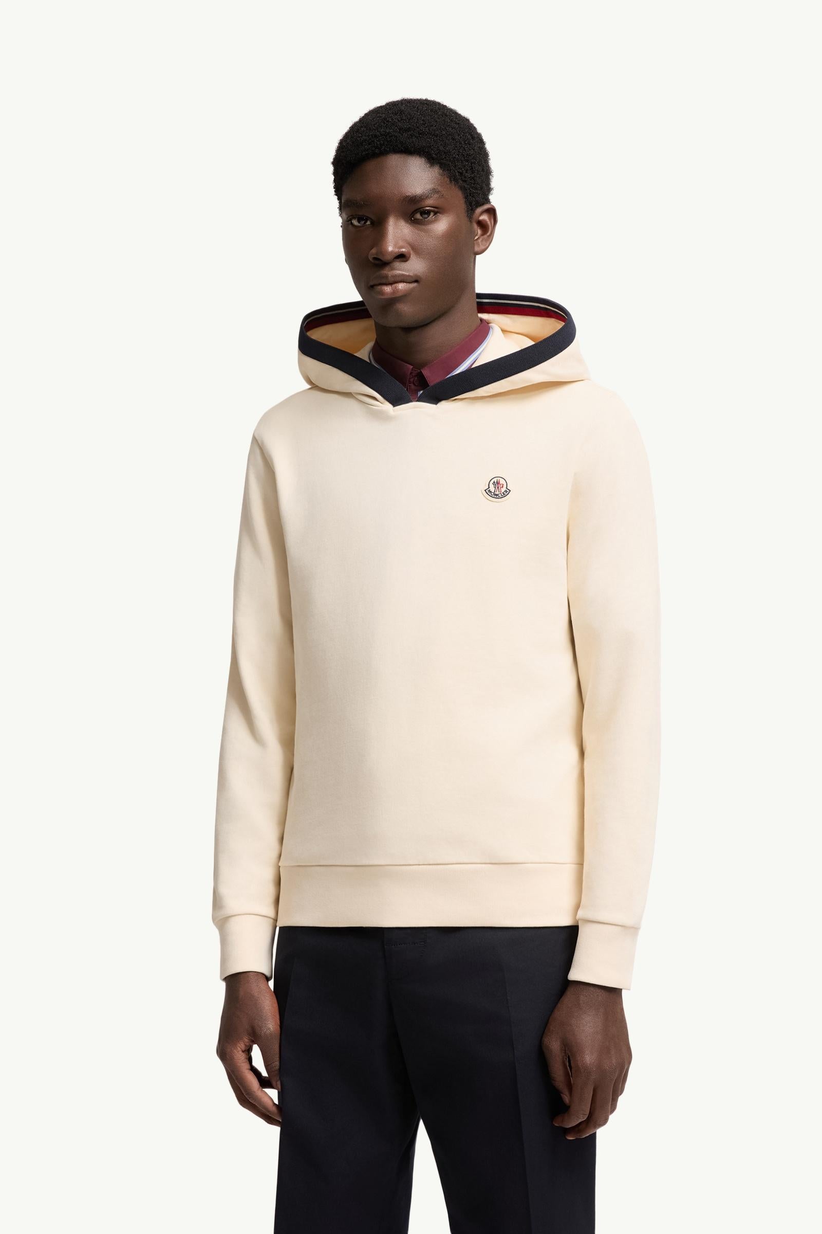 Moncler Brushed Cotton Logo Hoodie White Ivory White Ivory