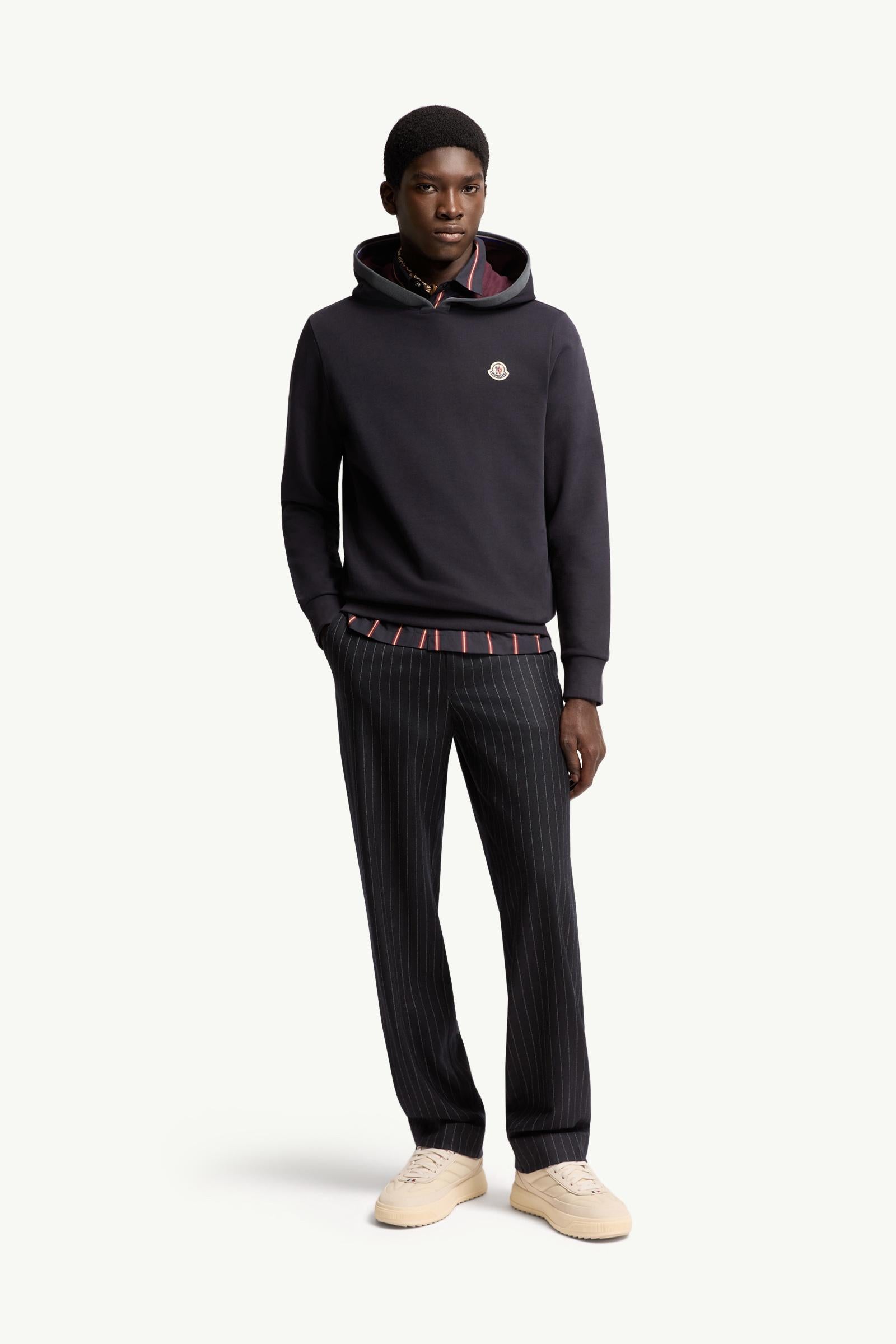 Moncler Brushed Cotton Logo Hoodie Navy Blue Navy Blue