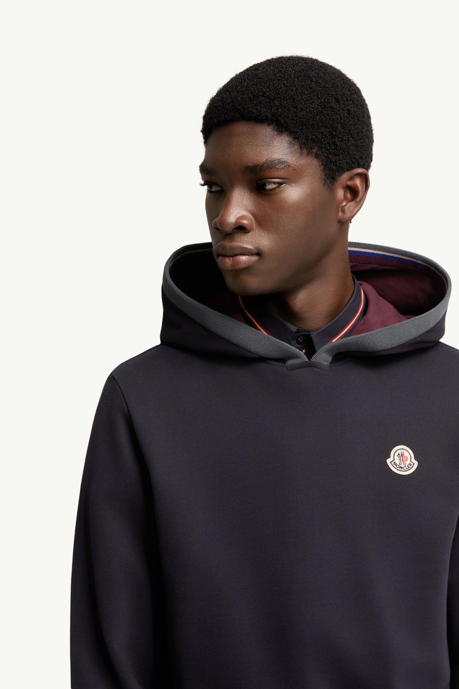 Moncler Brushed Cotton Logo Hoodie Navy Blue Navy Blue