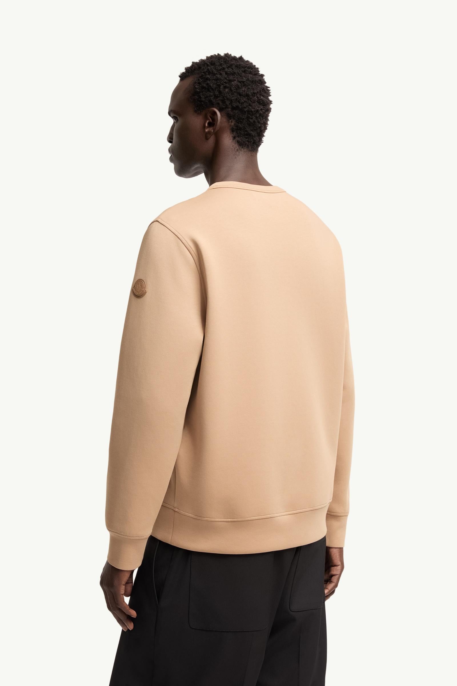 Moncler Leather Logo Tag Cotton Blend Sweatshirt Beige Beige