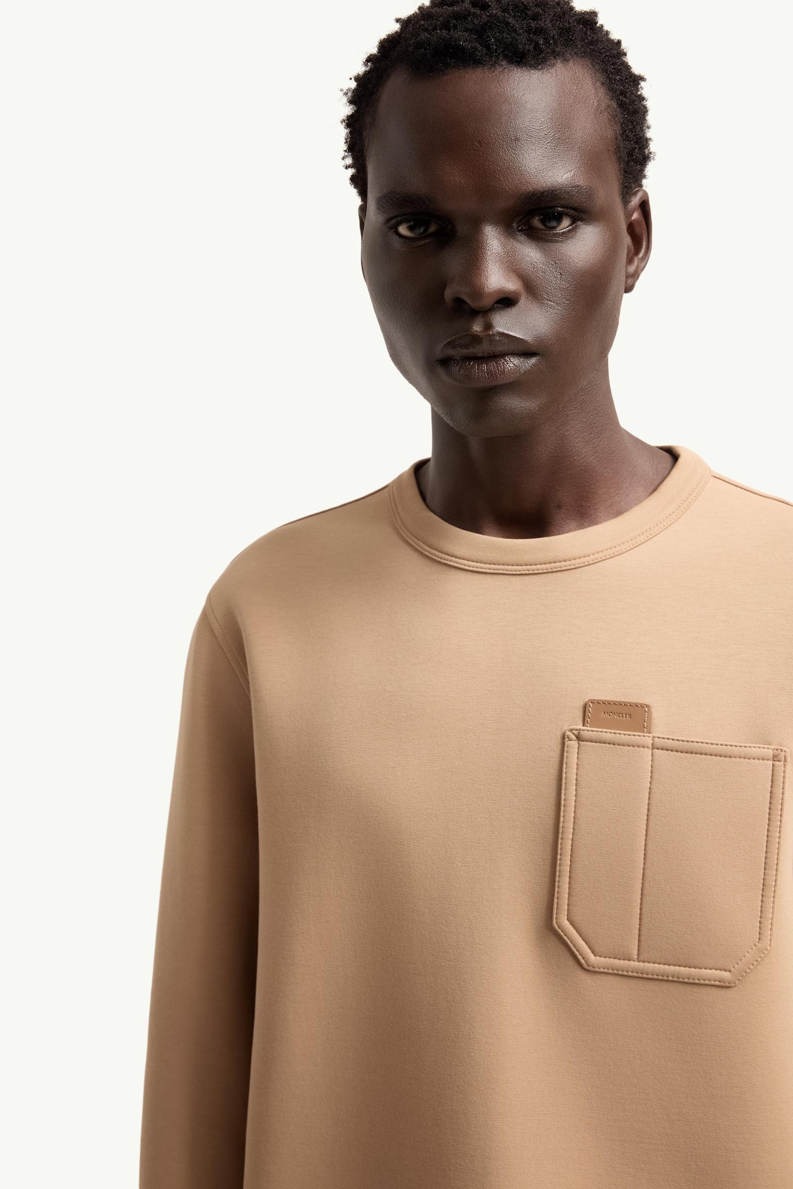 Moncler Leather Logo Tag Cotton Blend Sweatshirt Beige Beige