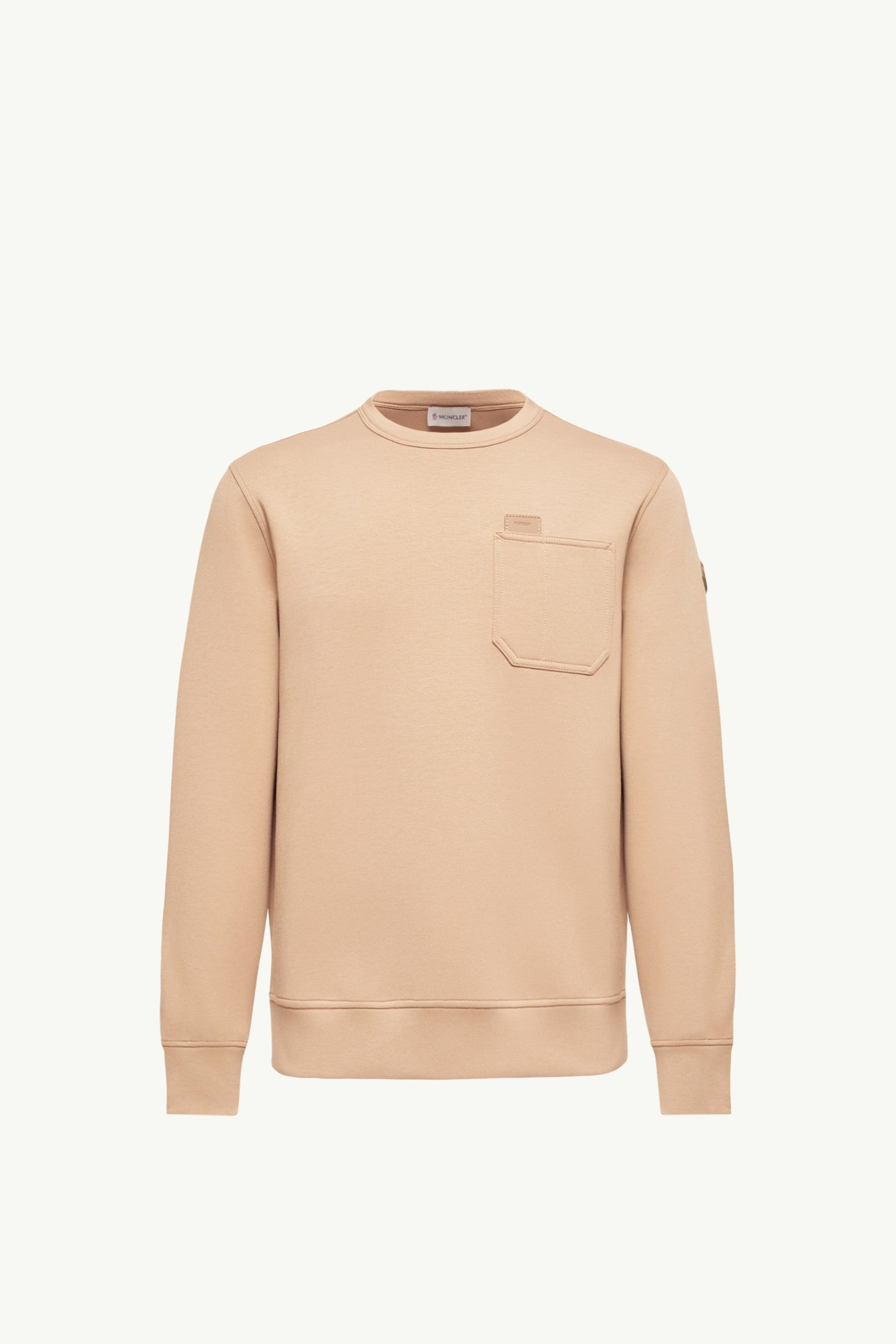 Moncler Leather Logo Tag Cotton Blend Sweatshirt Beige Beige