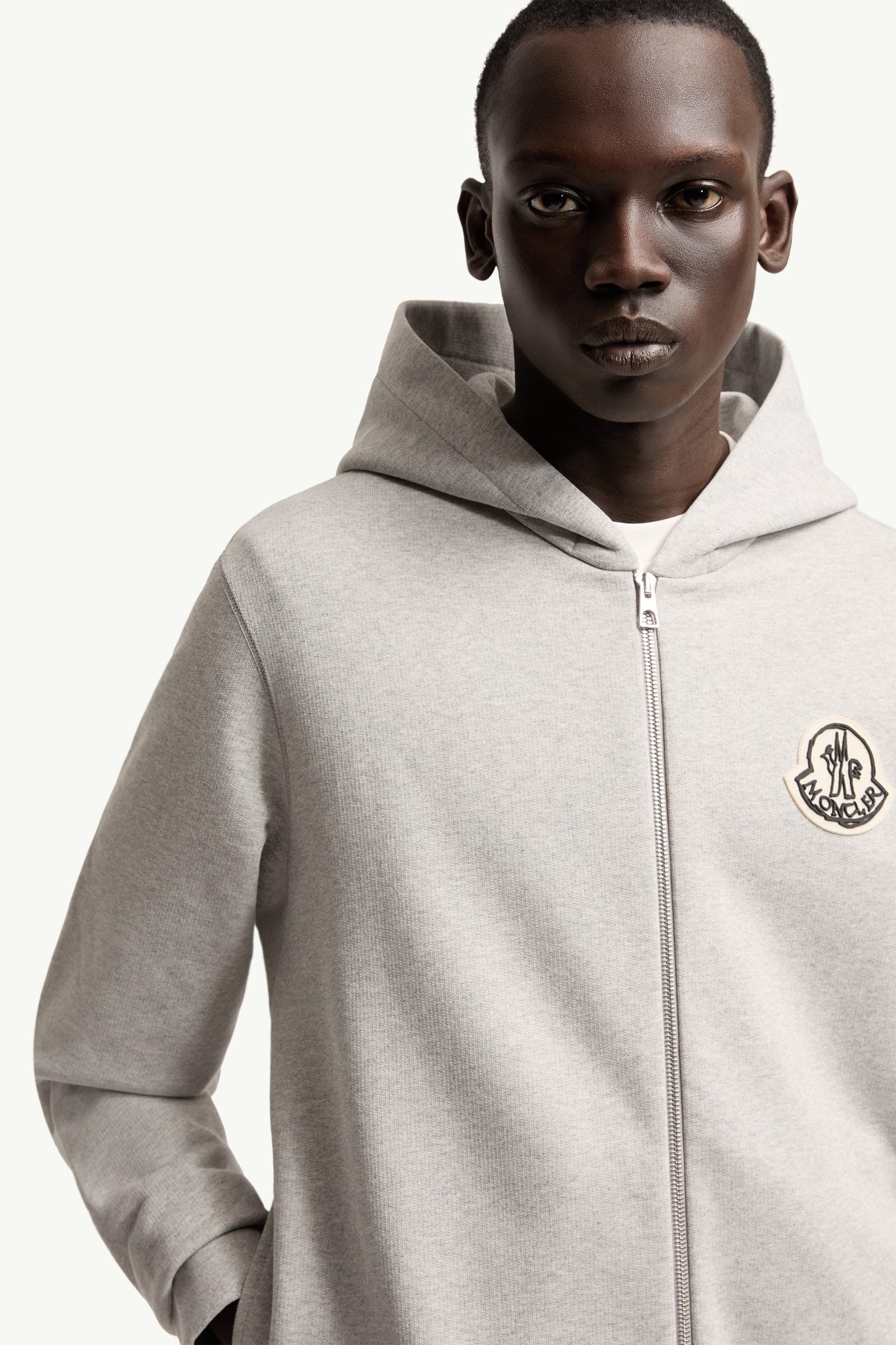 Moncler Sketched Logo Zip-Up Cotton Hoodie Grey Grey