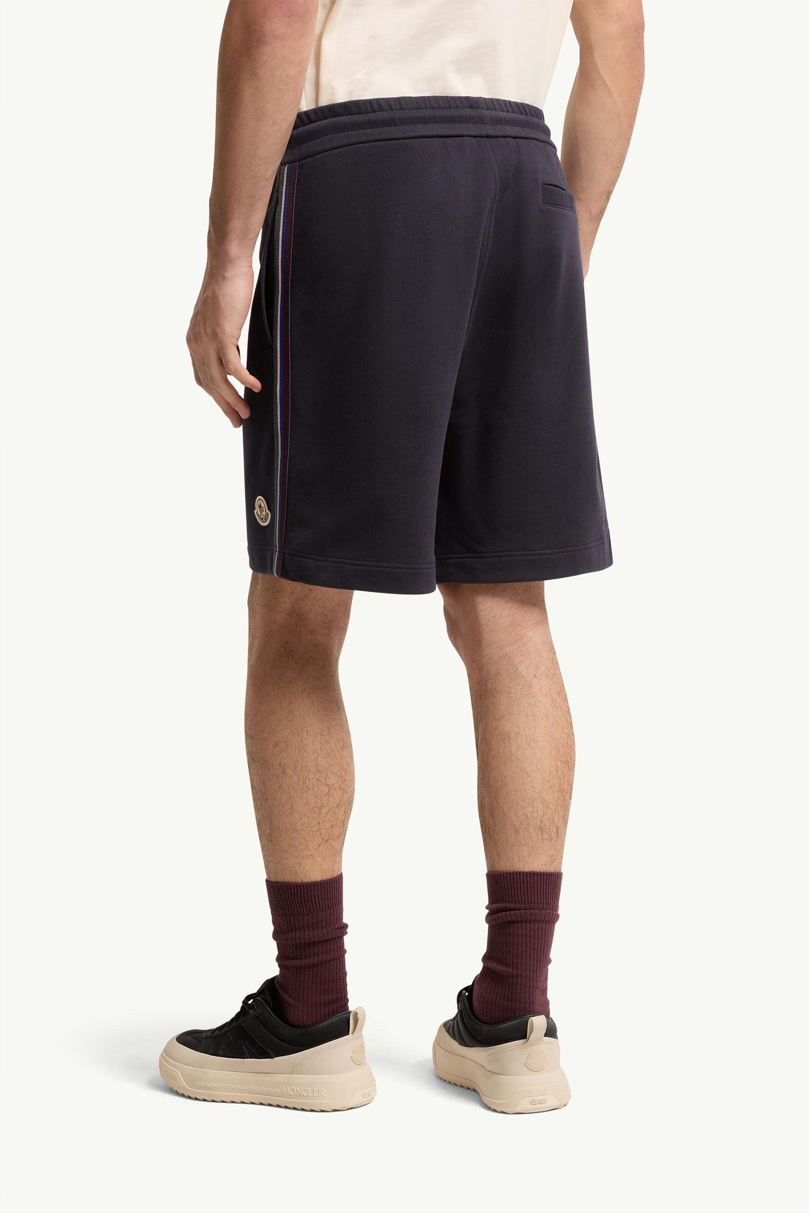 Moncler Striped Trim Cotton Fleece Shorts Navy Blue Navy Blue