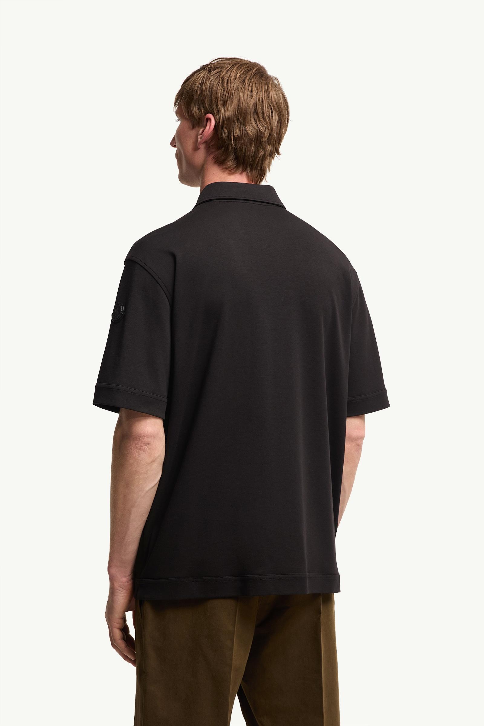 Moncler Leather Logo Cotton Short Sleeve Shirt Black Black