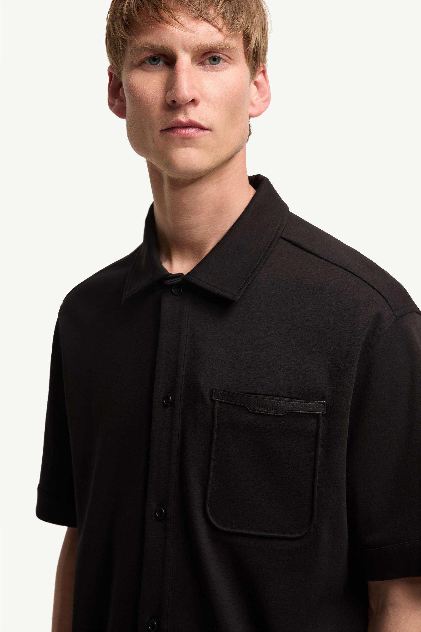 Moncler Leather Logo Cotton Short Sleeve Shirt Black Black