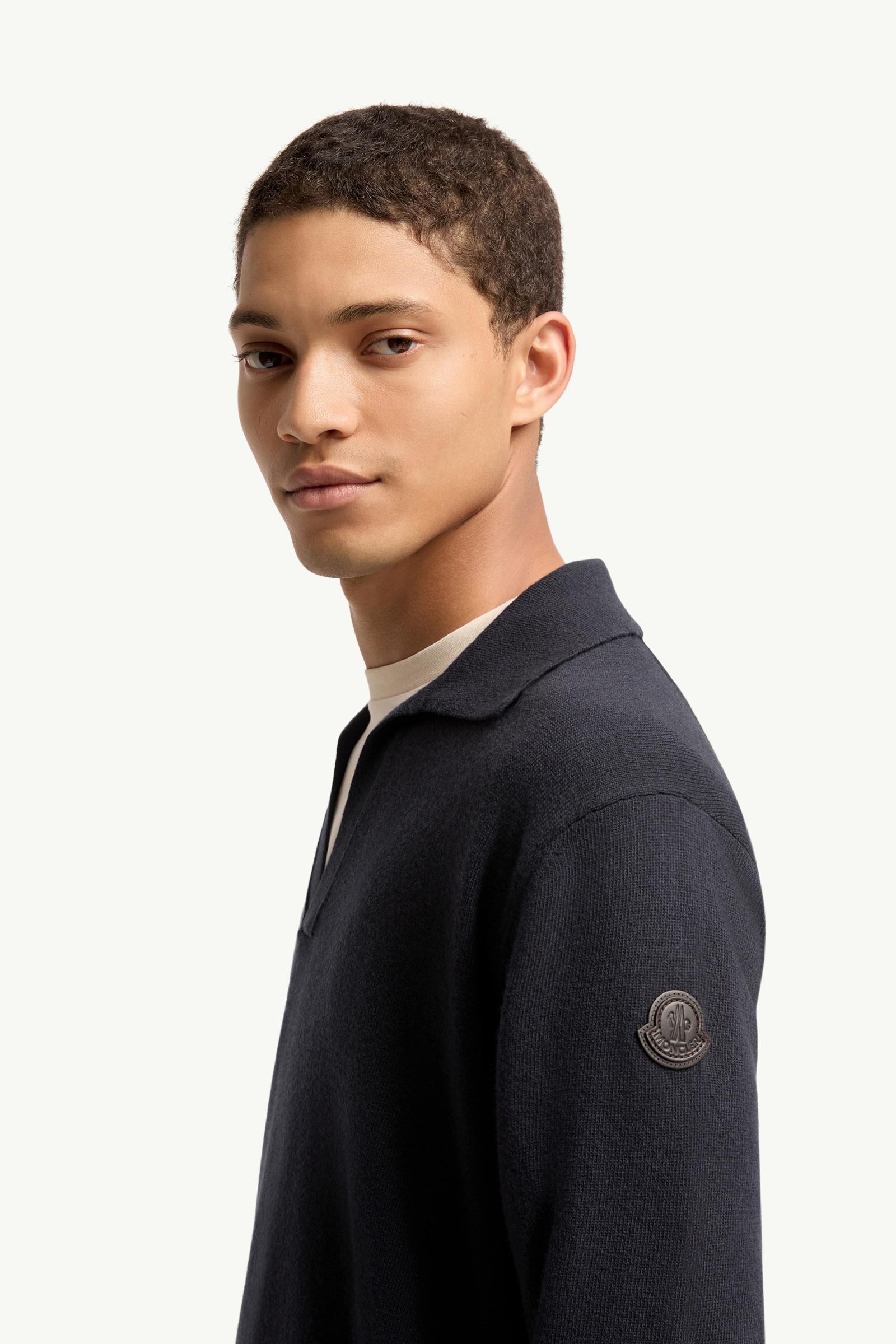 Moncler Wool & Cashmere Long Sleeve Polo Shirt Navy Blue Navy Blue