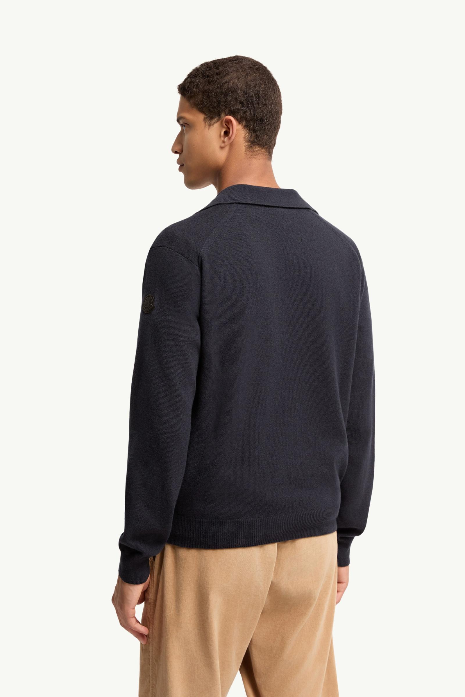 Moncler Wool & Cashmere Long Sleeve Polo Shirt Navy Blue Navy Blue