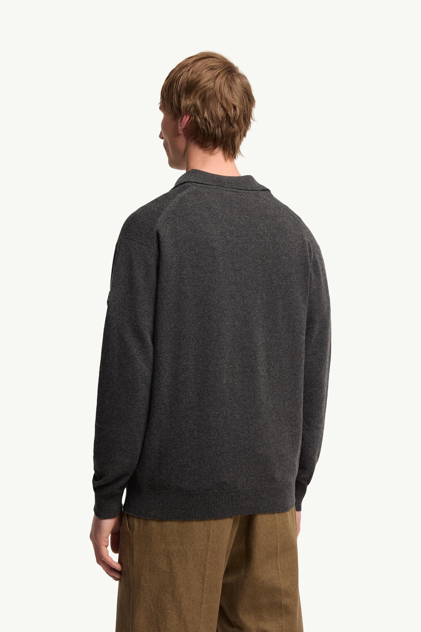 Moncler Wool & Cashmere Long Sleeve Polo Shirt Black Black