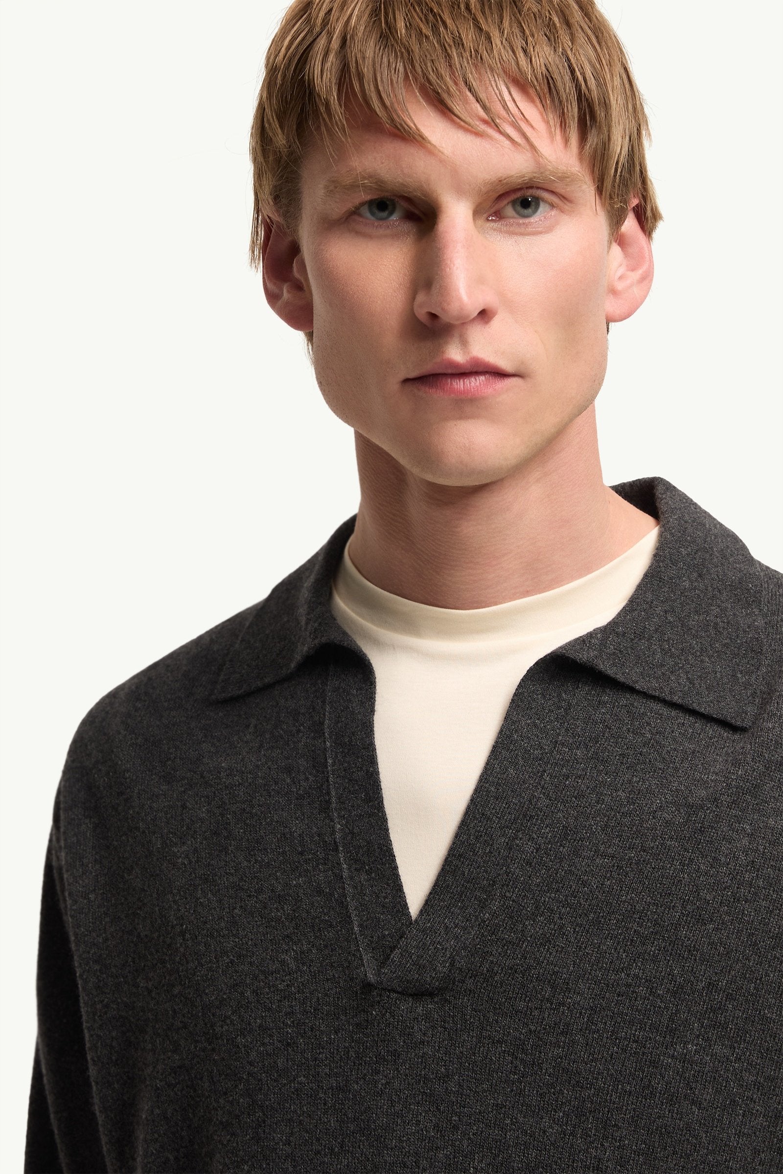 Moncler Wool & Cashmere Long Sleeve Polo Shirt Black Black