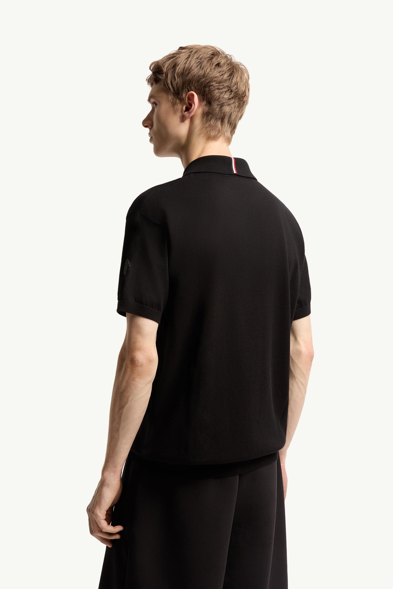 Moncler Logo Cotton Knit Polo Black Black