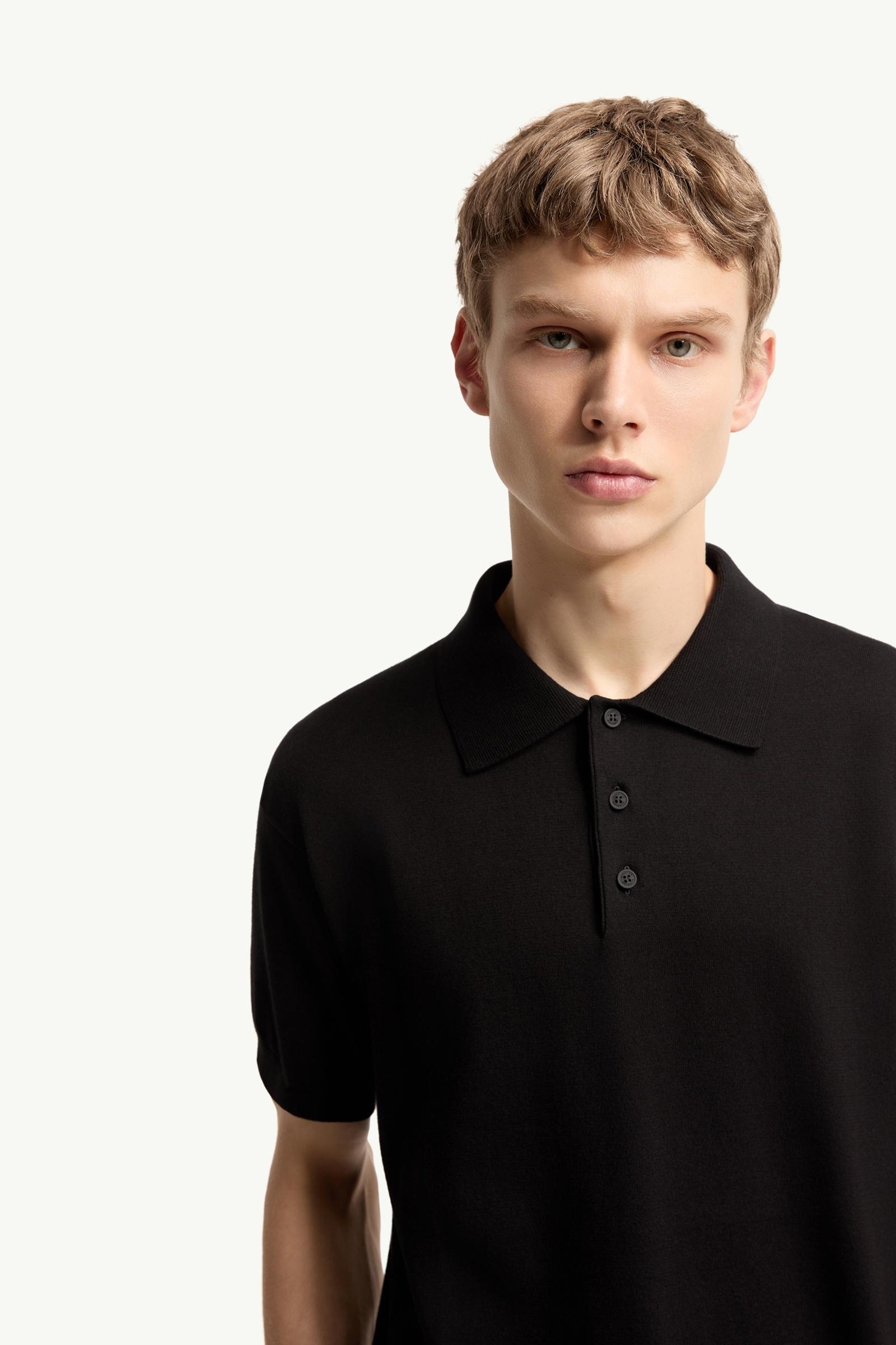 Moncler Logo Cotton Knit Polo Black Black