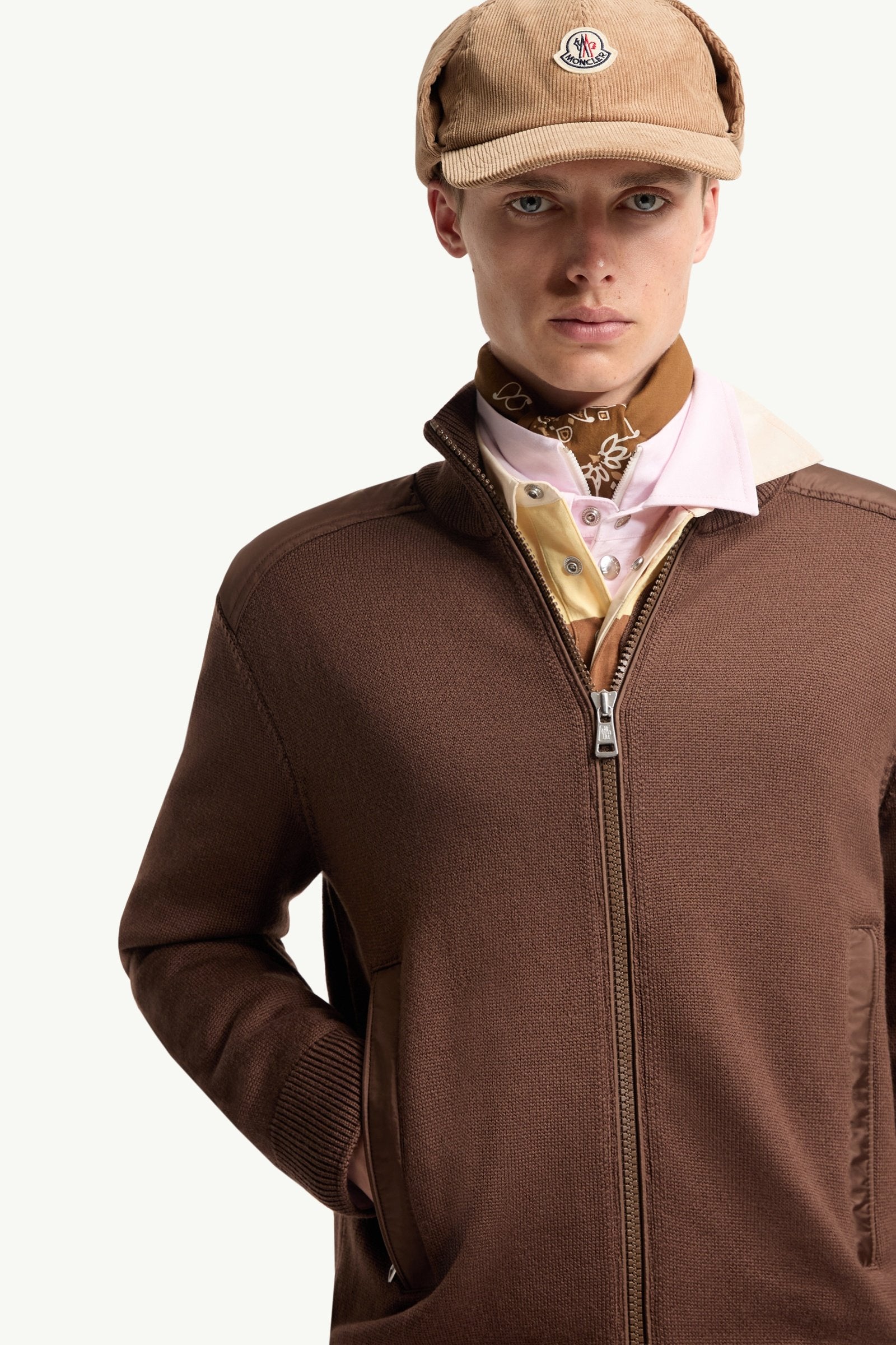 Moncler Padded Wool Zip-Up Cardigan Brown Brown