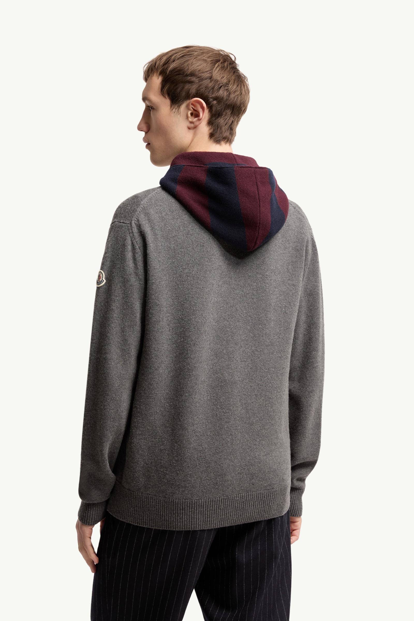 Moncler Striped Hood Wool & Cashmere Cardigan Dark Grey Dark Grey