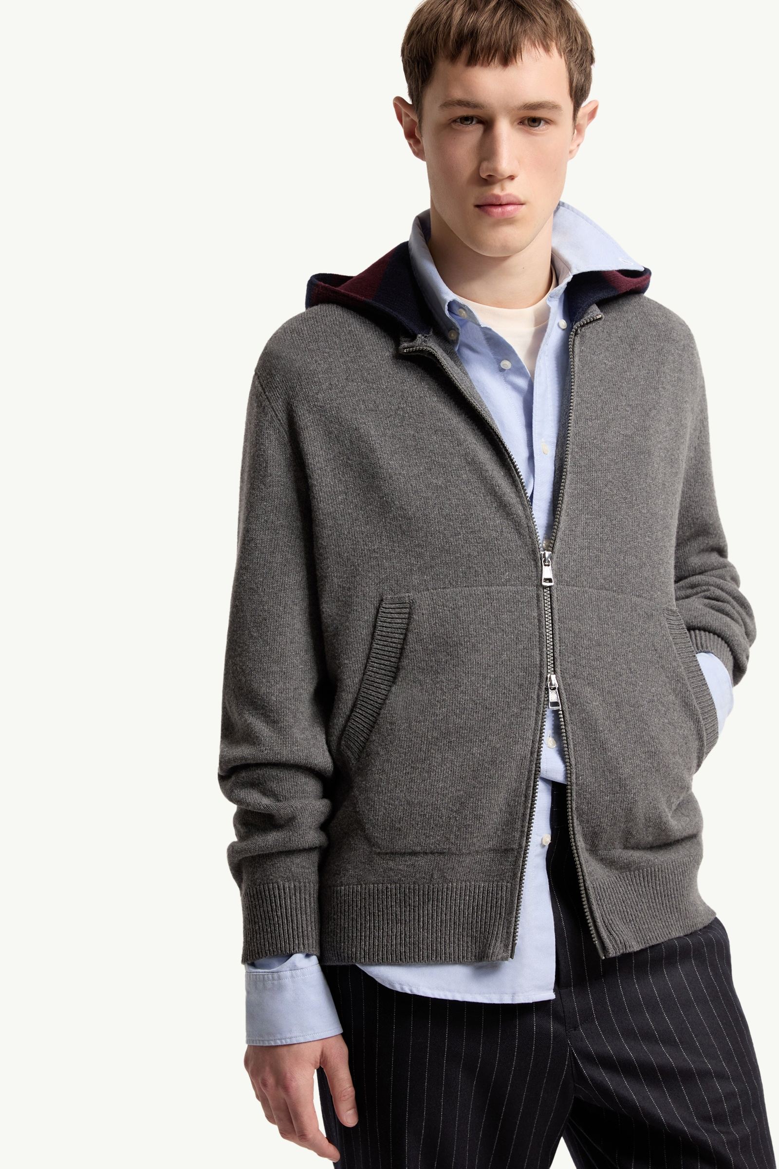 Moncler Striped Hood Wool & Cashmere Cardigan Dark Grey Dark Grey