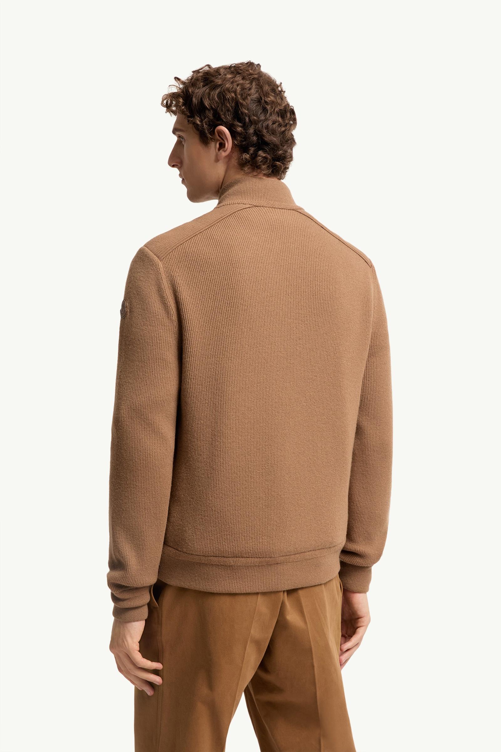 Moncler Wool & Cashmere Blend Padded Zip-Up Cardigan Brown Brown