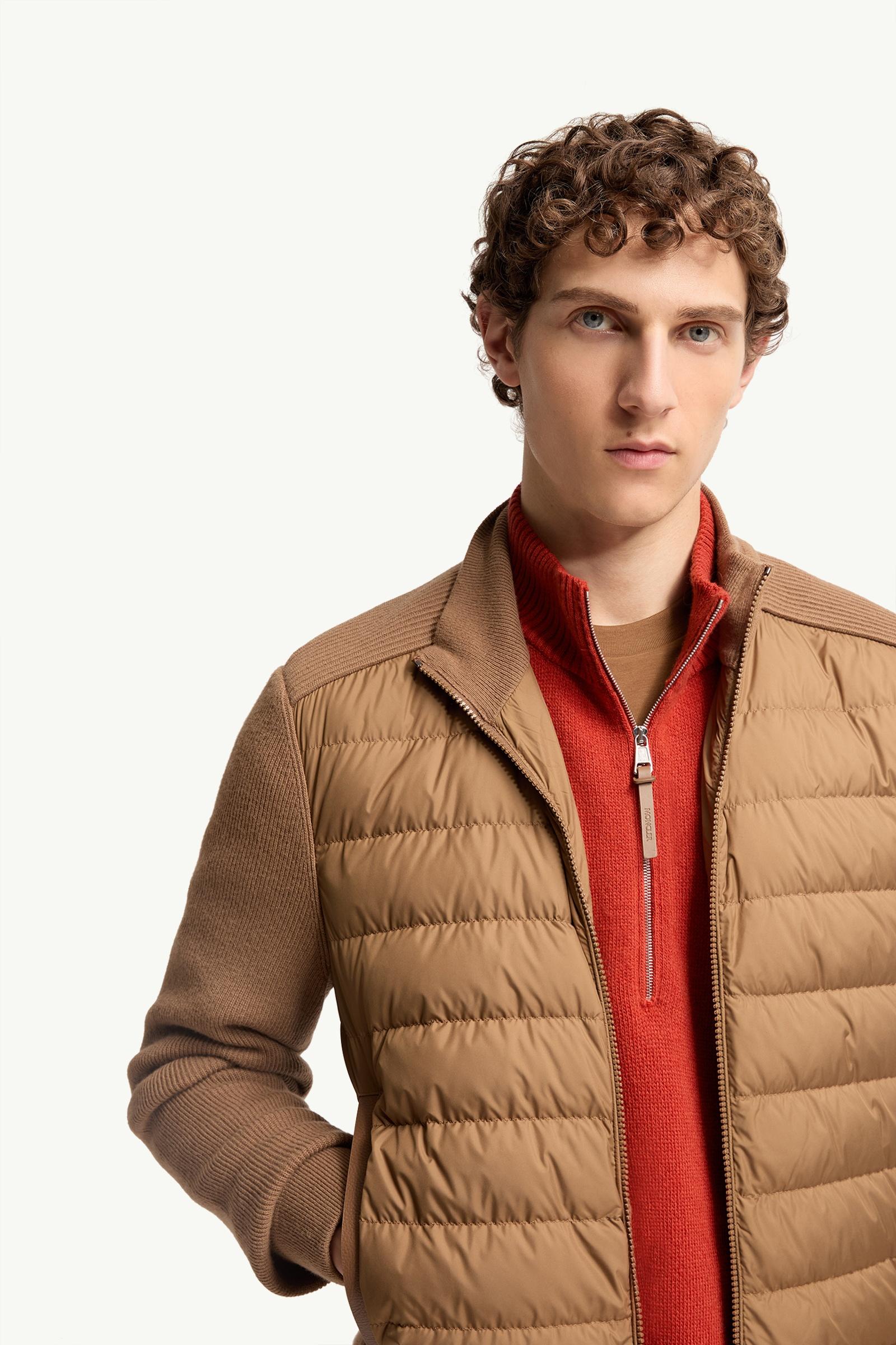 Moncler Wool & Cashmere Blend Padded Zip-Up Cardigan Brown Brown