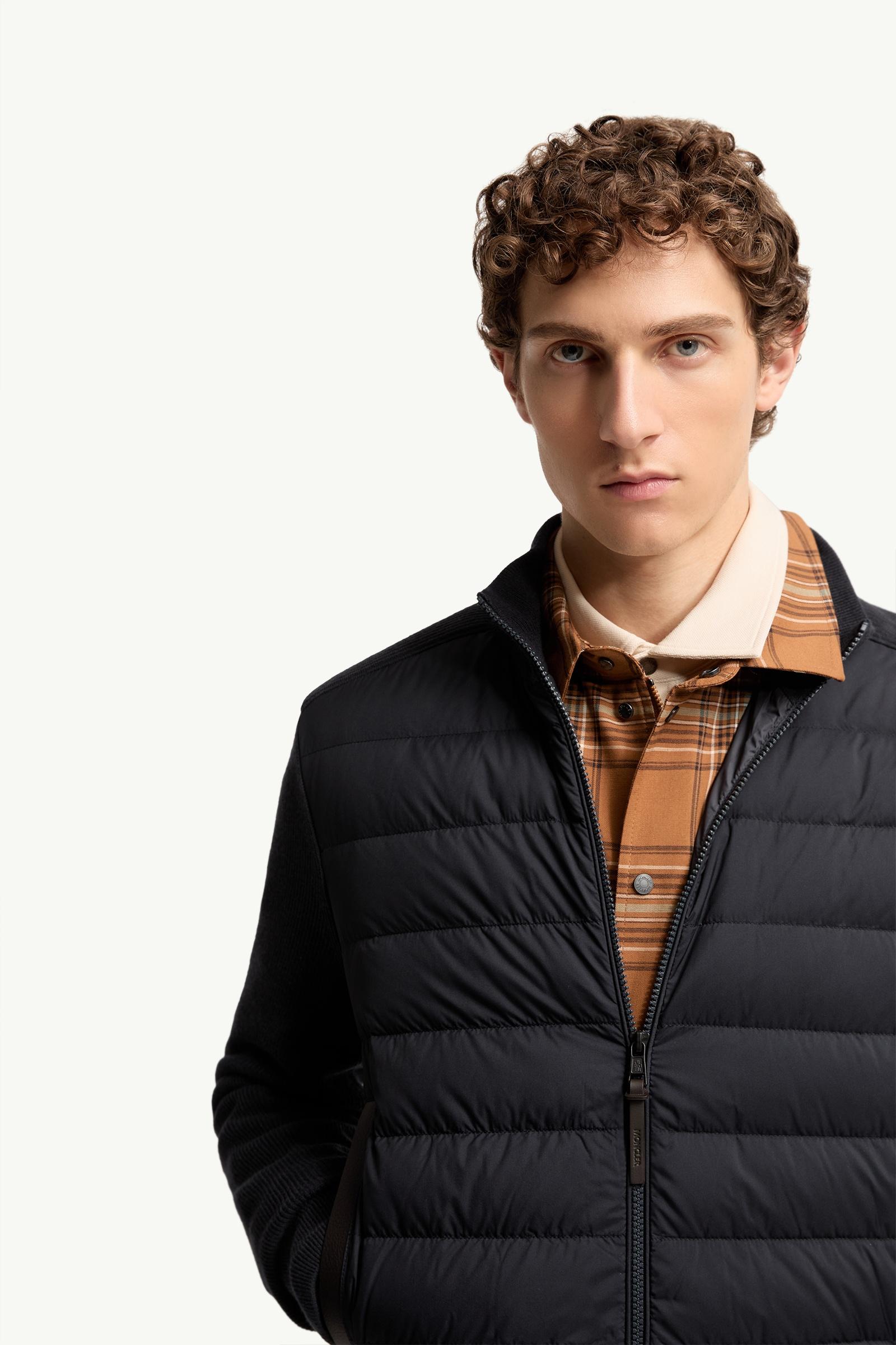 Moncler Wool & Cashmere Blend Padded Zip-Up Cardigan Navy Blue Navy Blue